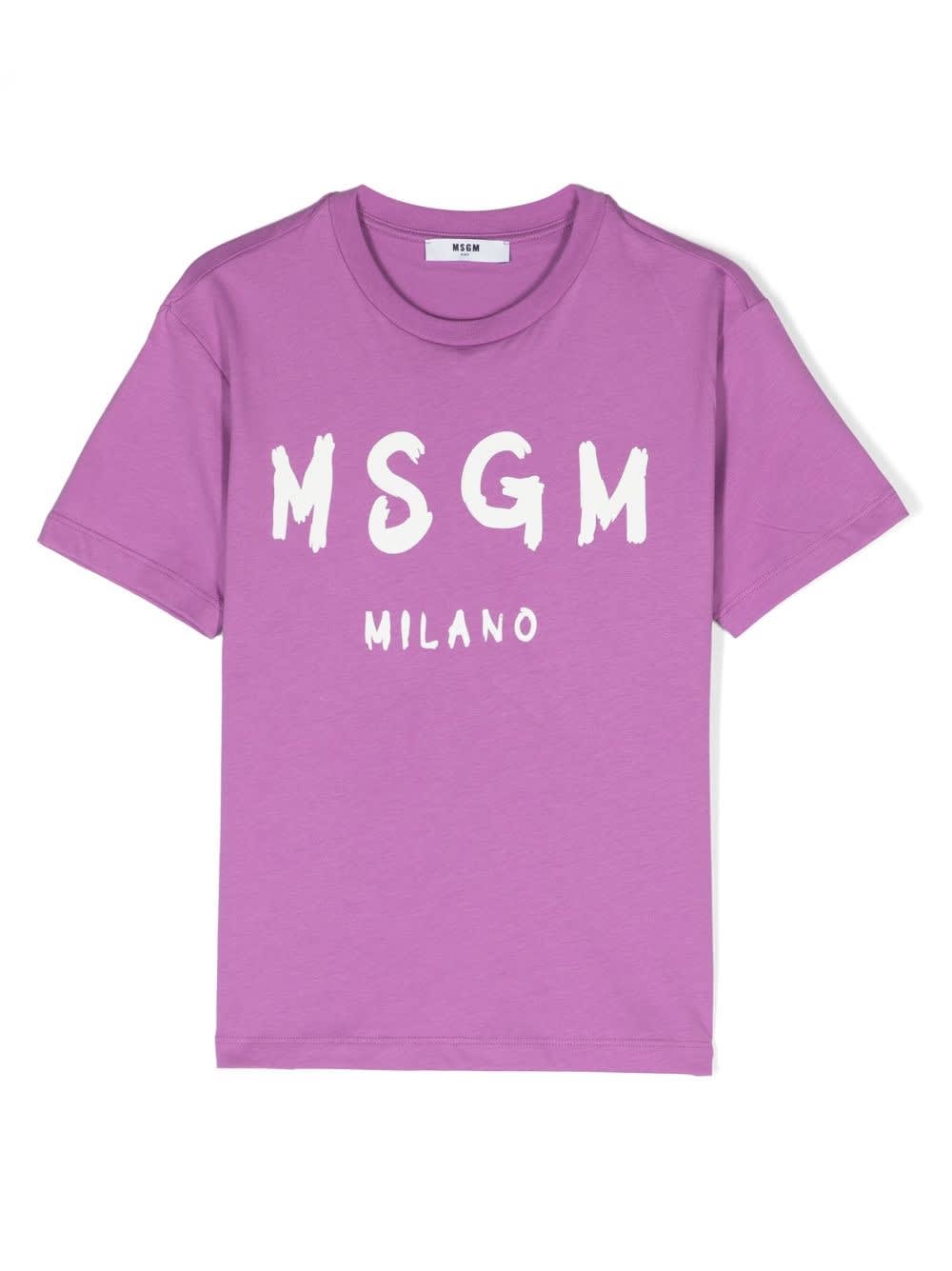 Shop Msgm Logo T-shirt In Lilla