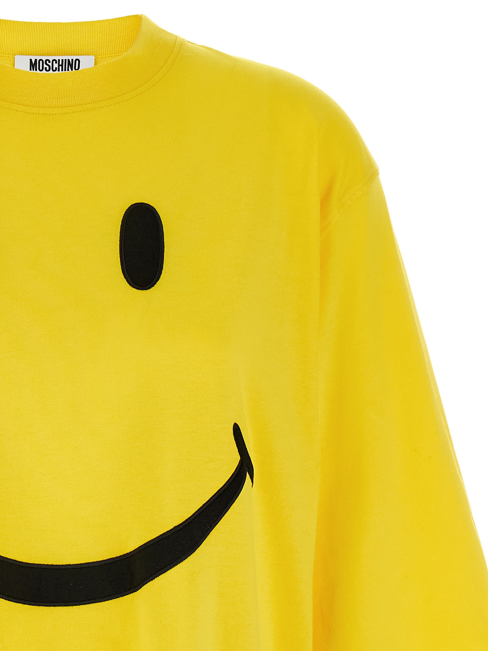 Moschino Crew Neck Smiley Face Print T-shirt In Yellow