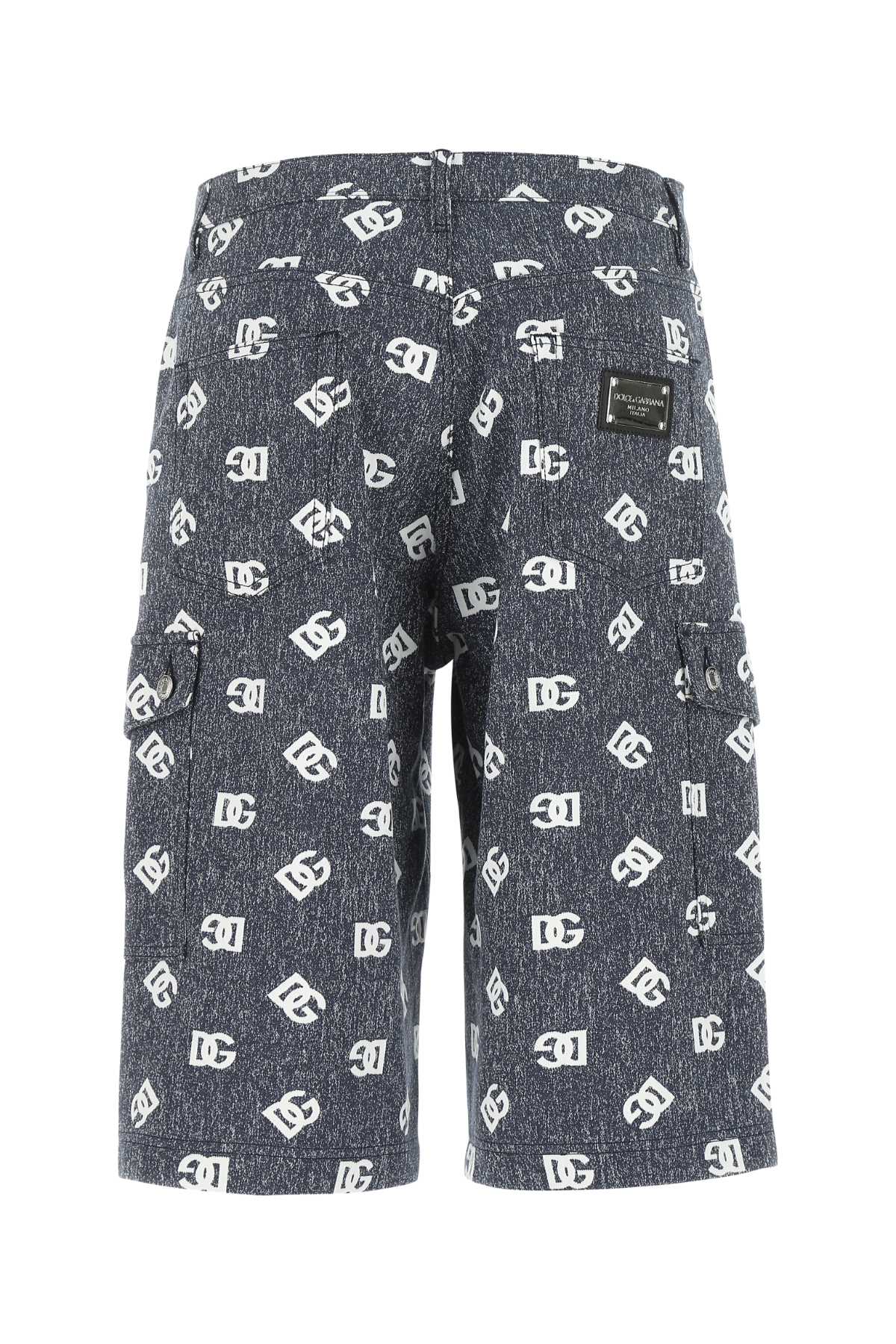 Shop Dolce & Gabbana Printed Denim Stretch Bermuda Shorts In S8350