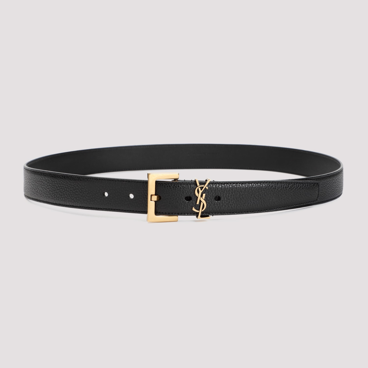Saint Laurent Cassandre Leather Belt In Black