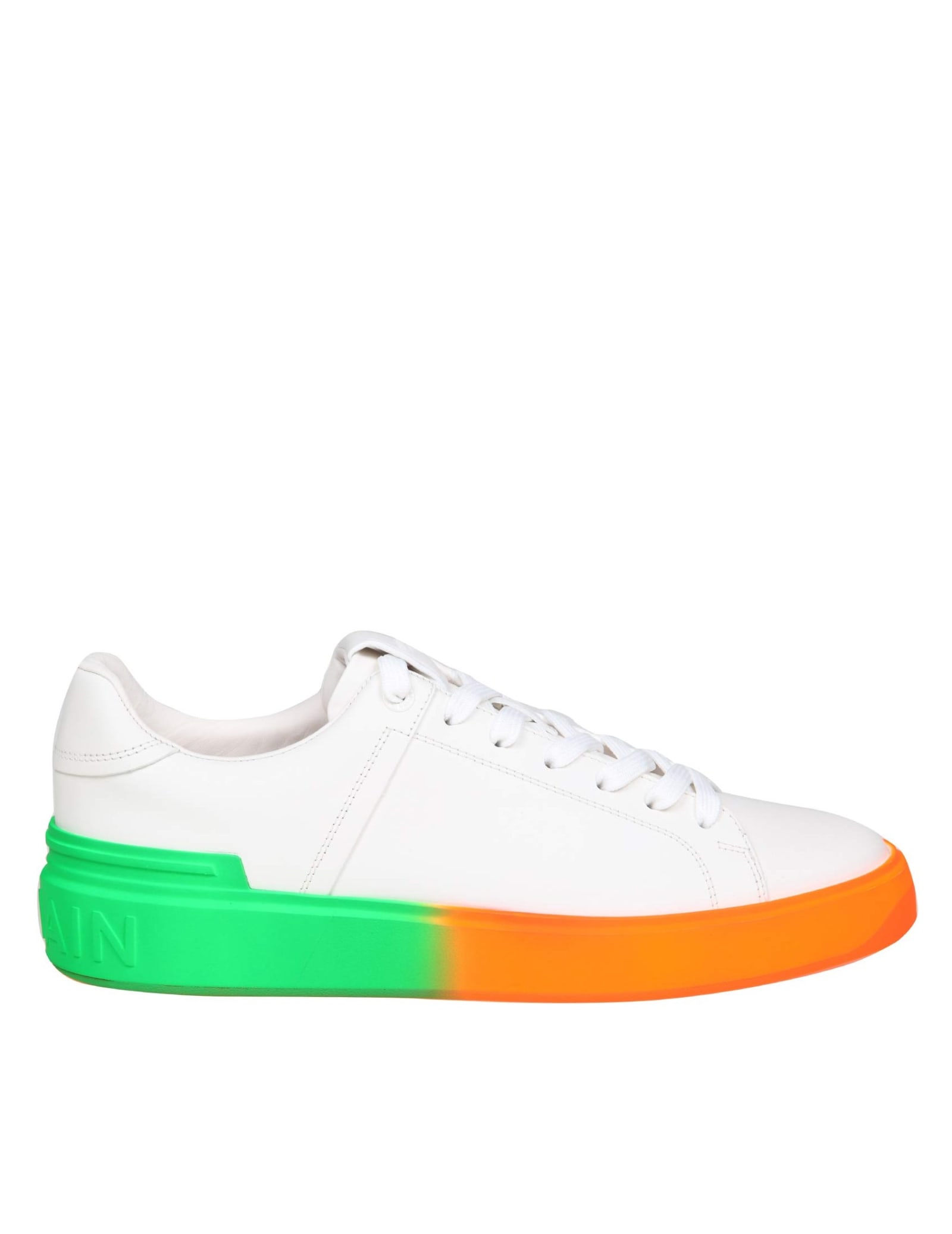 Balmain B Court Sneakers In White Leather With Two-tone Sole