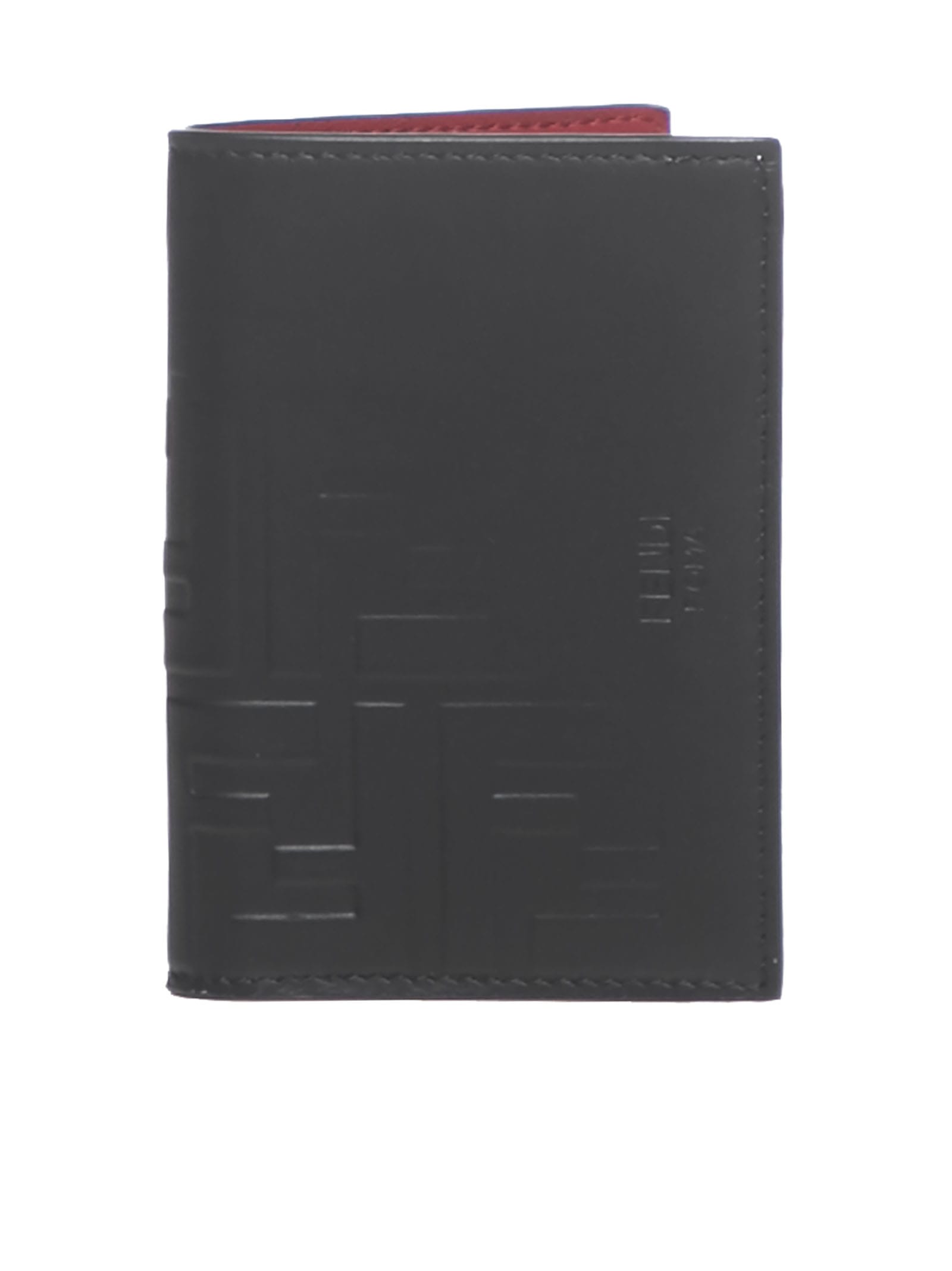 Fendi Vertical Card Case Wallet In Nero + Fragola + P