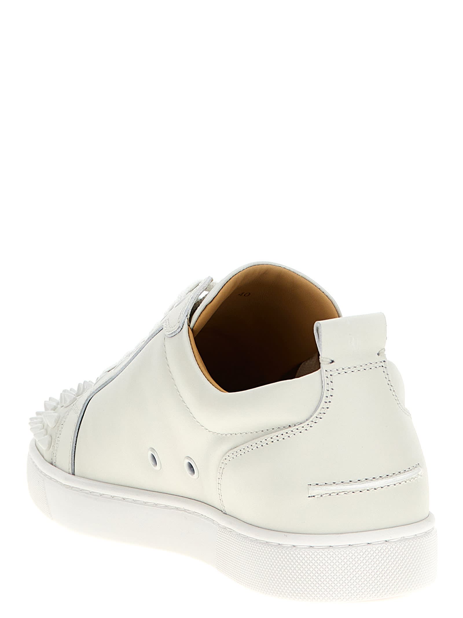 Christian Louboutin Louis Junior Spikes Cap-toe Full-grain Leather Sneakers In White