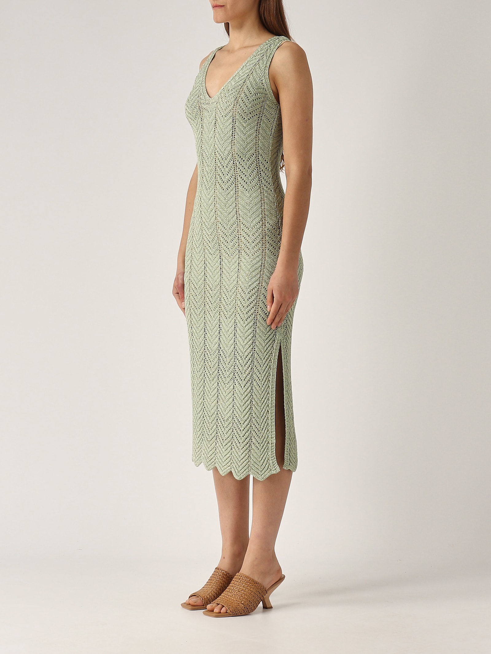 Twinset Green Midi Dress With Lurex-effect In Verde Acqua