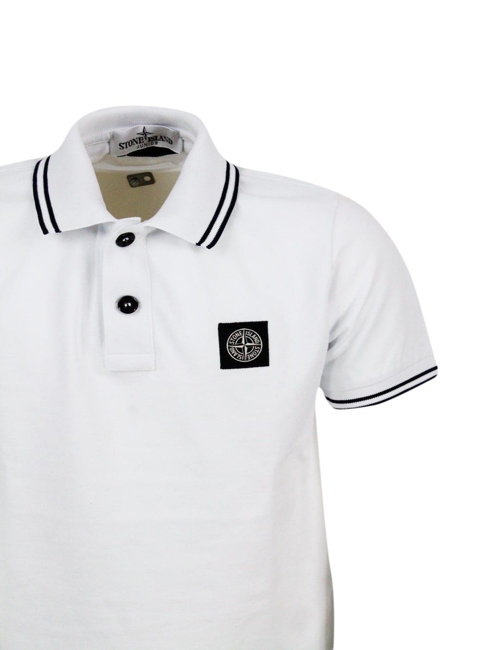 Stone Island Short-sleeved Pique Cotton Polo Shirt With Contrasting Color Profiles On The Collar And Sleeve. Logo In White
