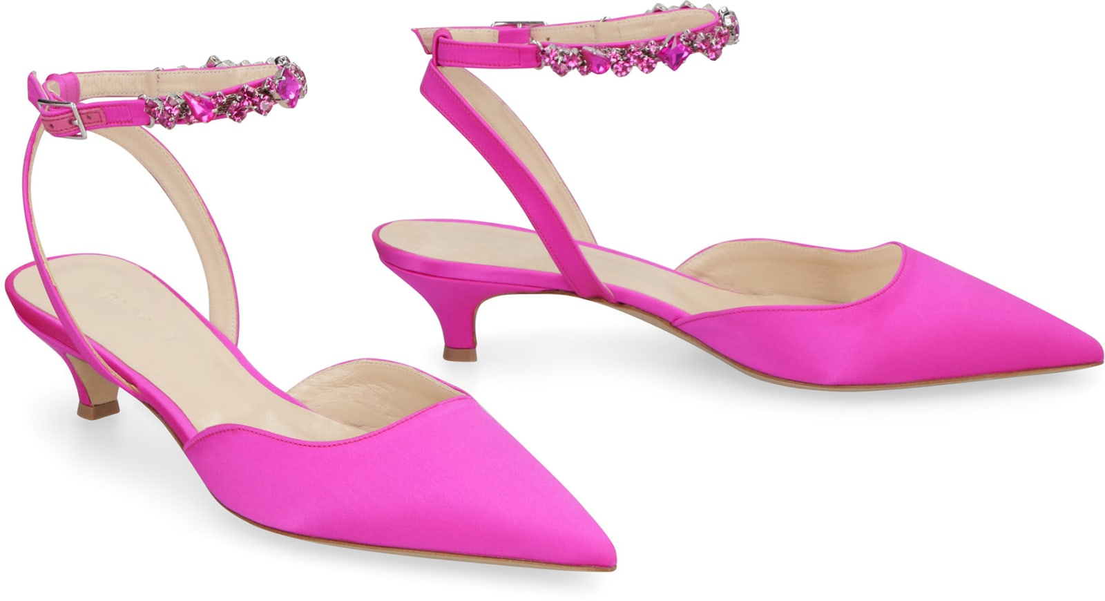 Shop P.a.r.o.s.h Embellished Satin Slingback Pumps In Fuchsia