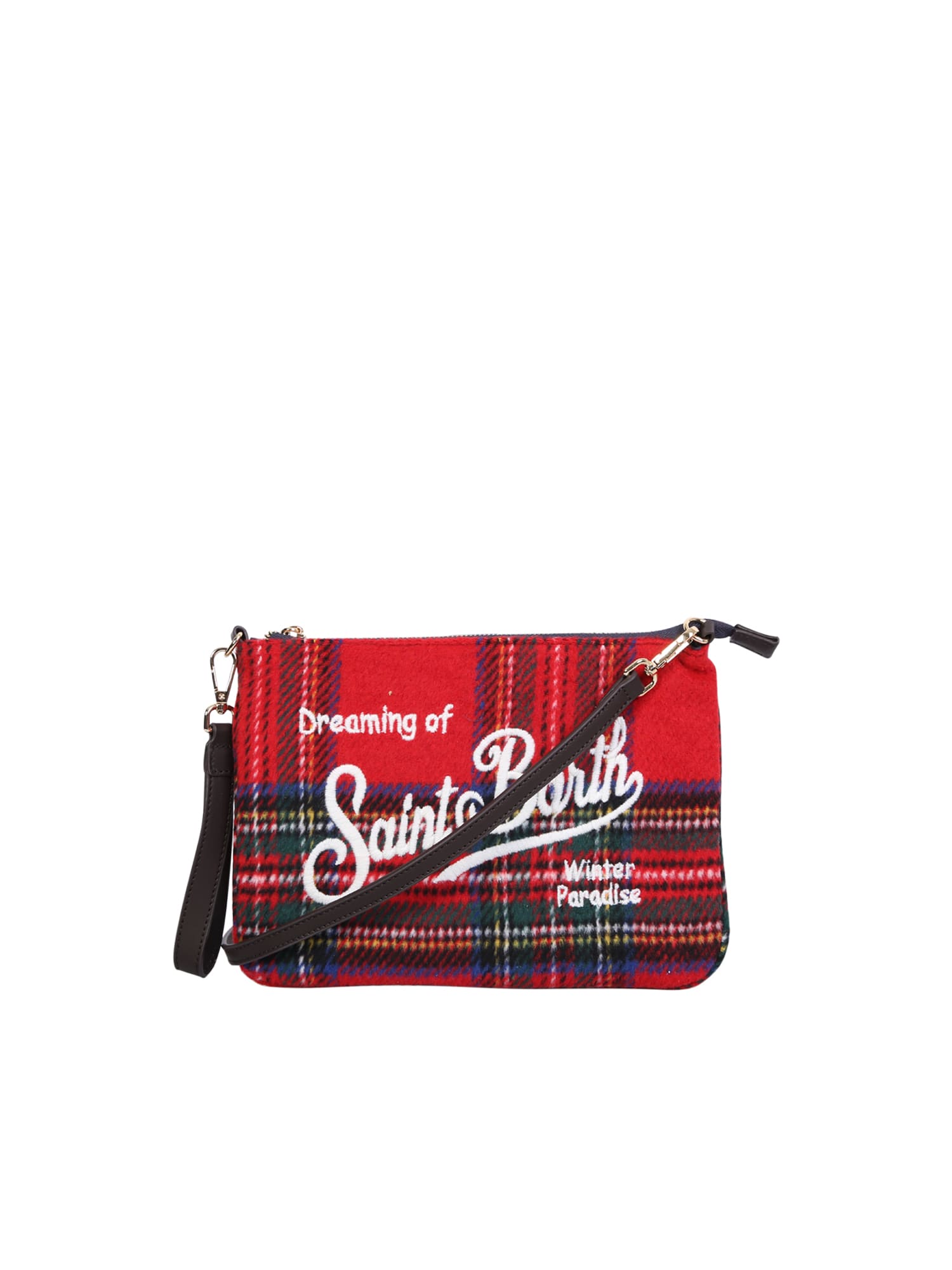 Mc2 Saint Barth Red Tartan Pochette With Logo