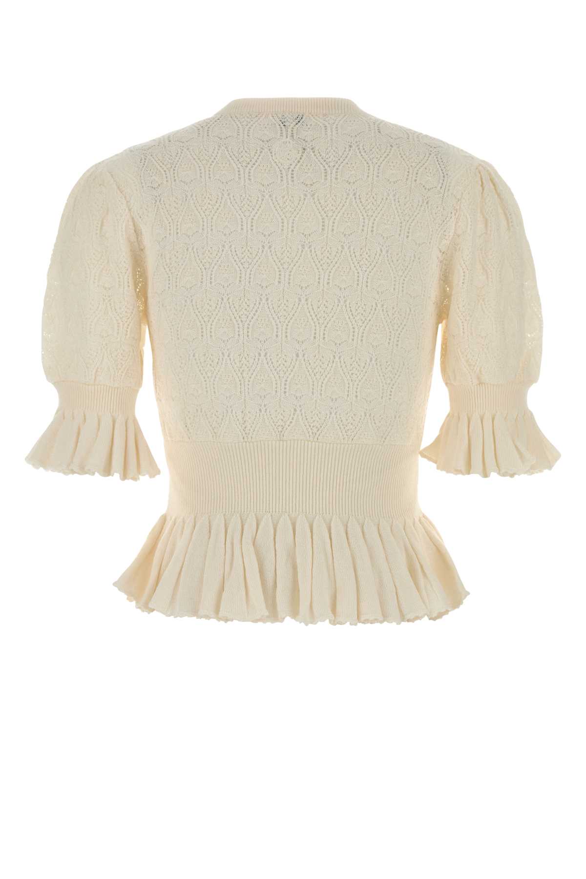 Chloé Wool Viscose Sweater Puff Sleeves Peplum In White