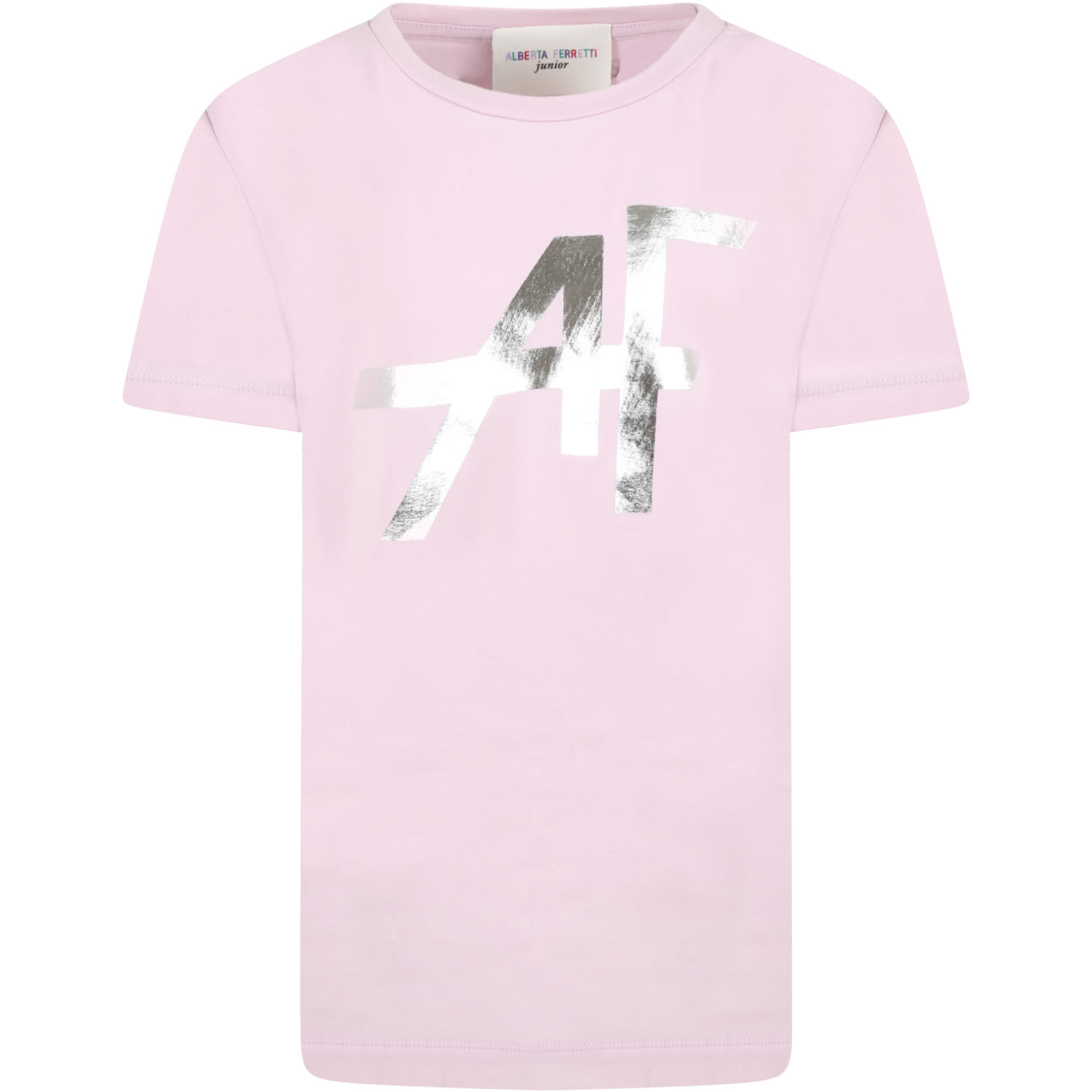 Alberta Ferretti Kids' Lilac T-shirt For Girl With Silver Logo In Pink
