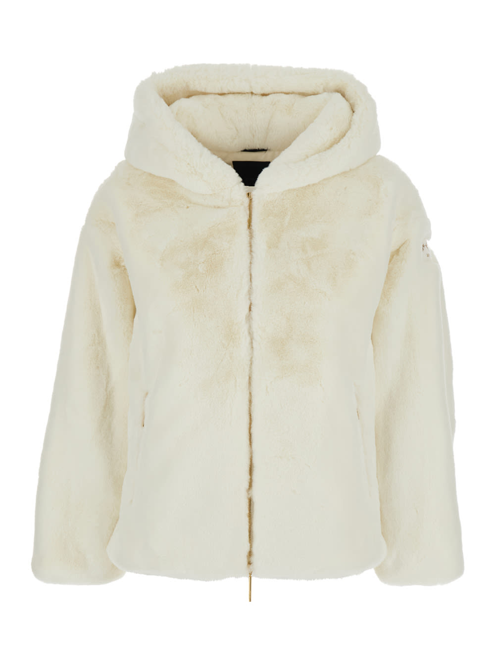 Tatras Yumola White Jacket With Drawstring Hood And Logo Patch On The Sleeve In Ecofur Woman In White