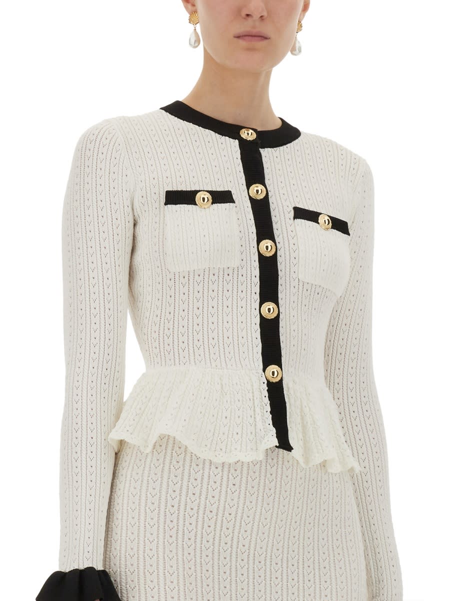 Self-portrait White Midi Dress In Pointelle Knit Self Portrait In White