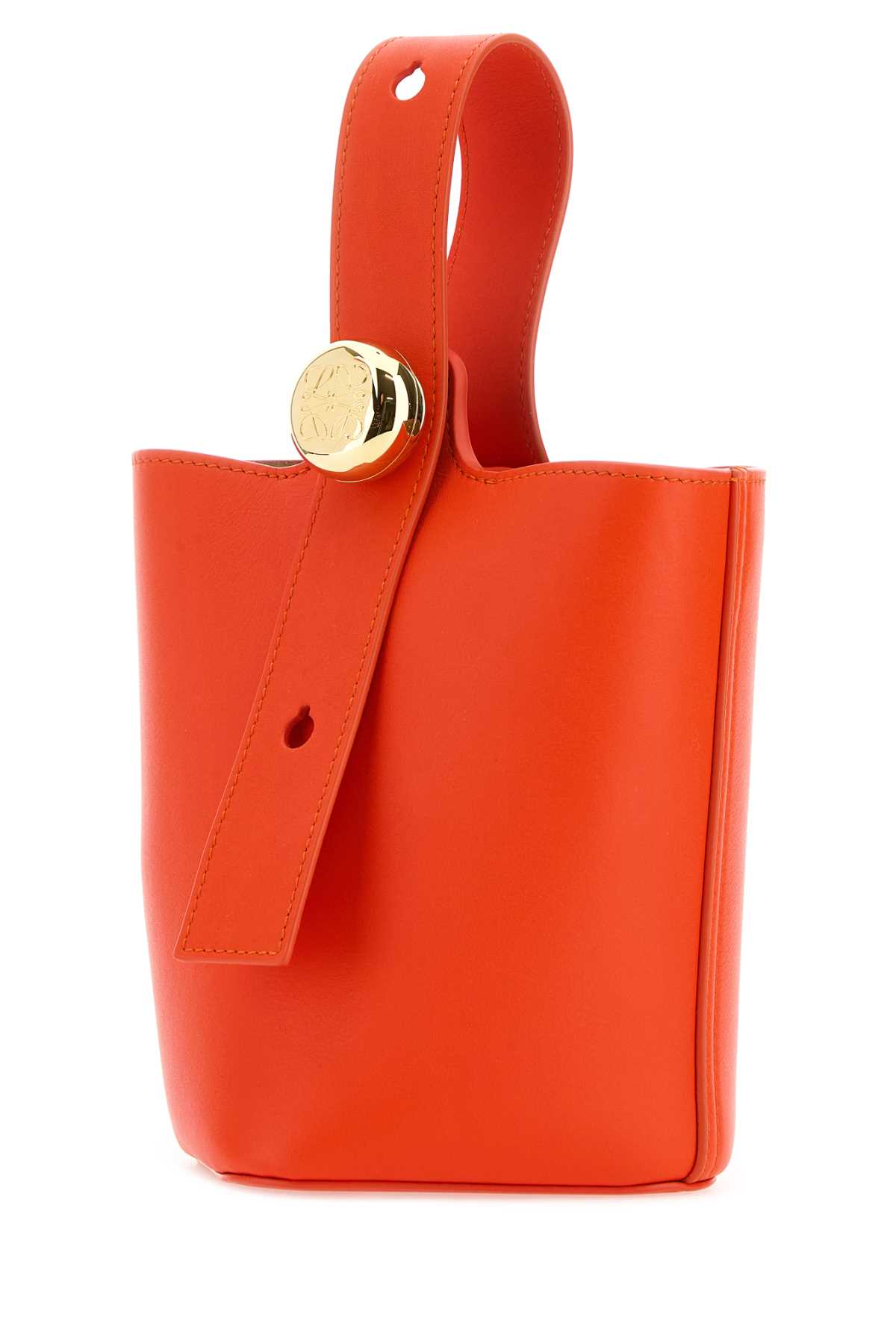 Loewe Dark Orange Leather Mini Pebble Bucket Bag In Vividorange