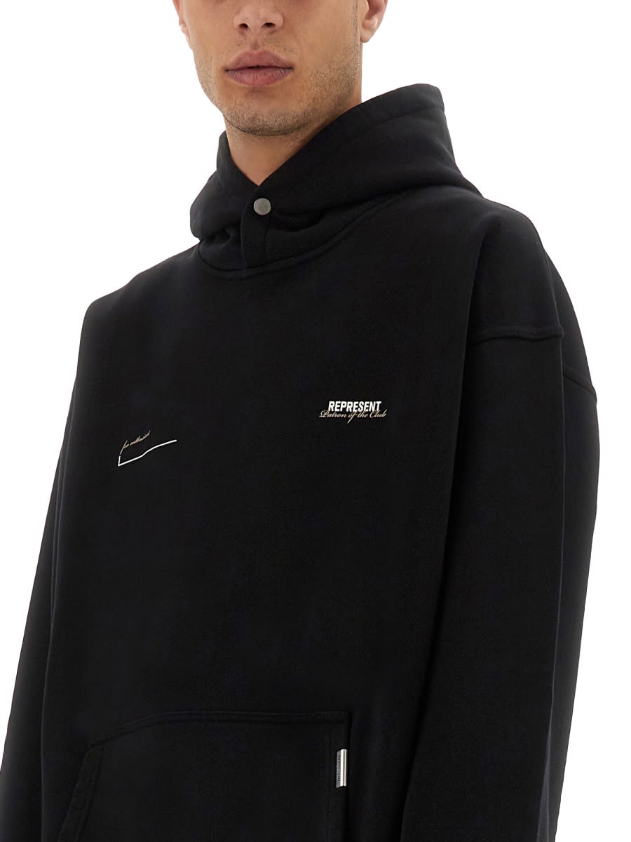 Represent 'patron Of The Club' Black Hoodie With Front And Back Logo Print In Black