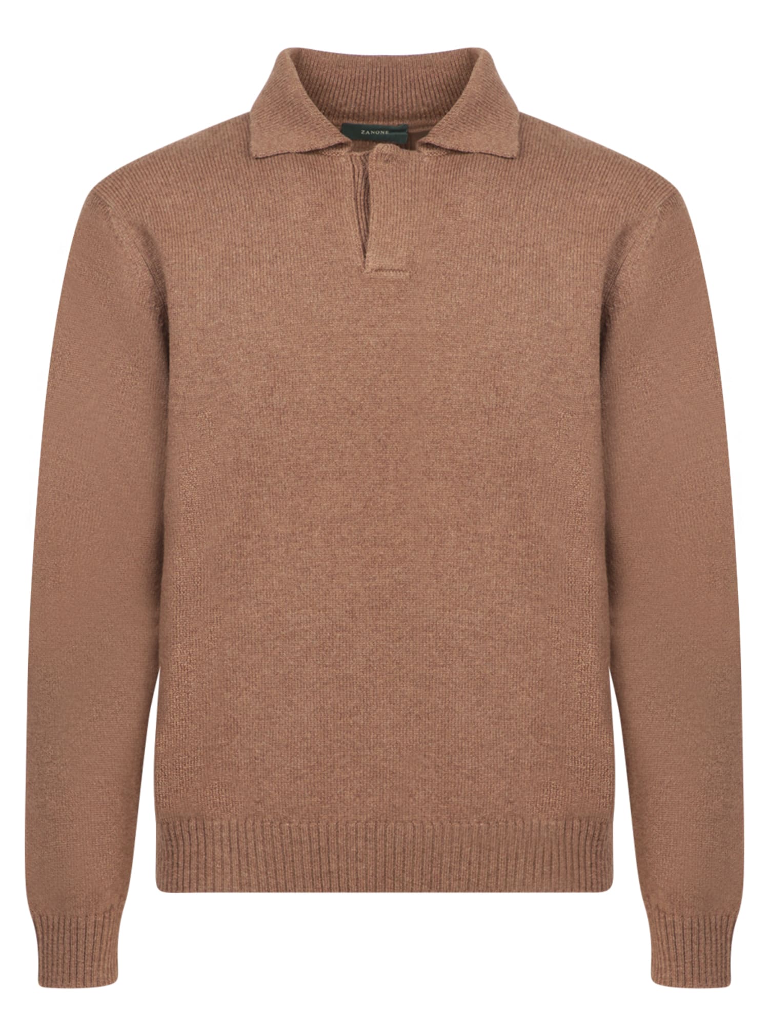 Shop Zanone Brown Knitted Long Sleeve Polo Shirt