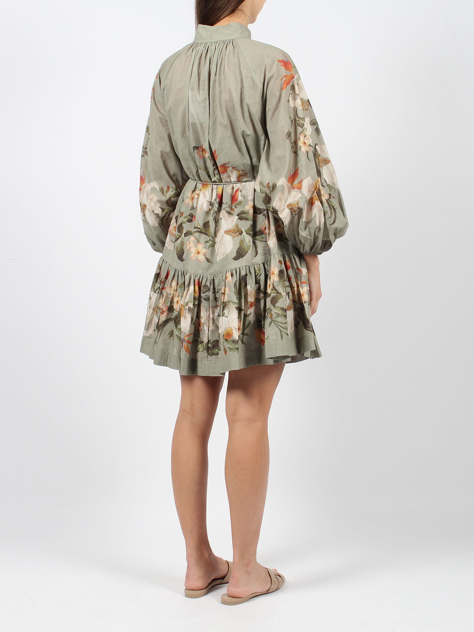 Shop Zimmermann Lexi Billow Mini Dress In Sage Palm