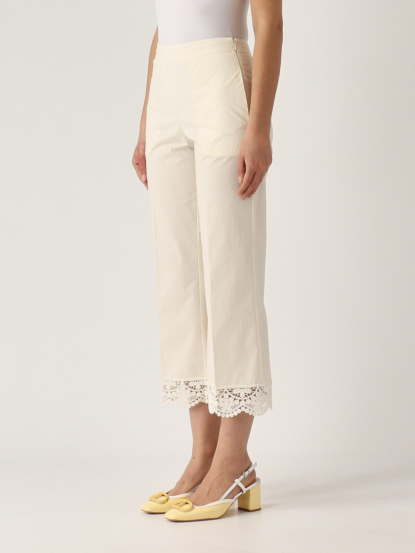 Twinset Cotone Trousers In Neve