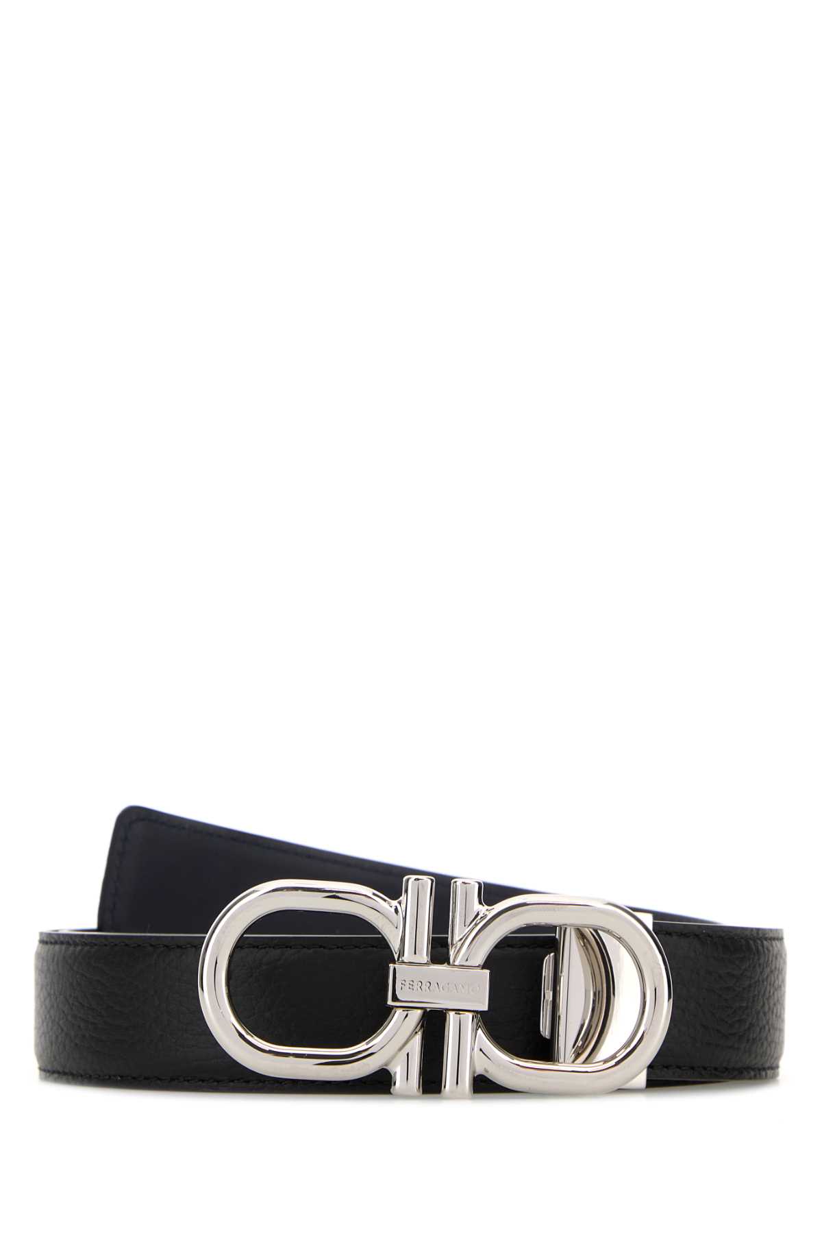 Ferragamo Black Leather Reversible Belt In Black