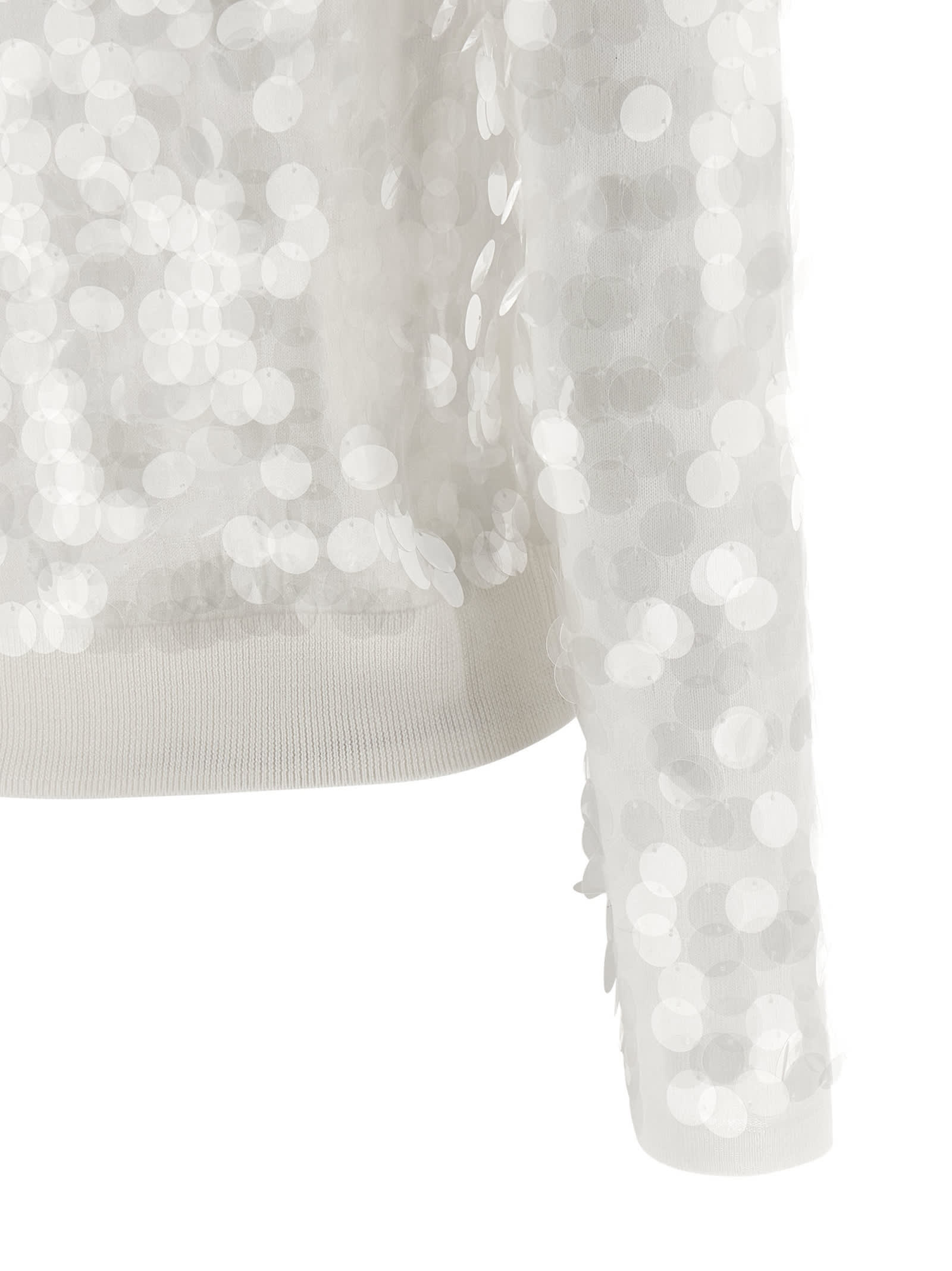 Max Mara Sequin Embellished Cardigan In White