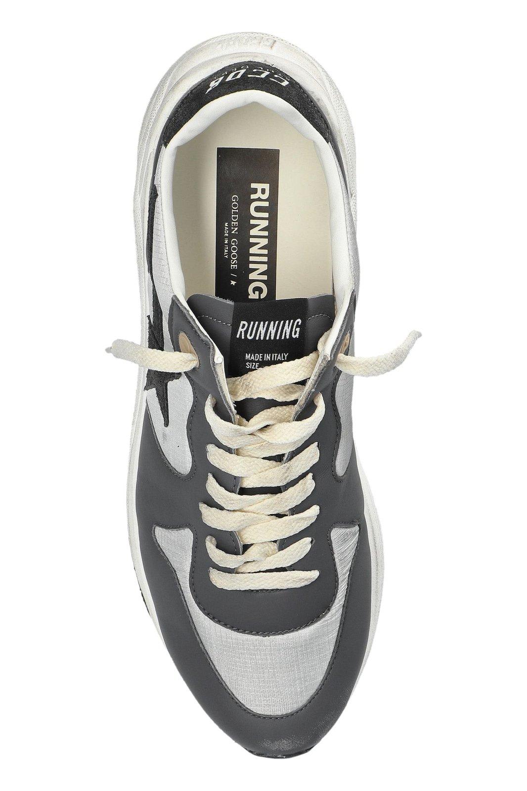 Golden Goose Men Running Sole Leather Sneakers In Silver
