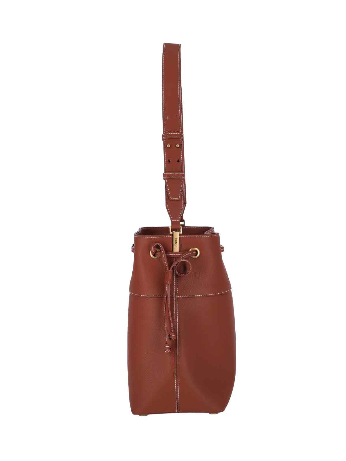 Pinko Logo Bucket Bag In Brown