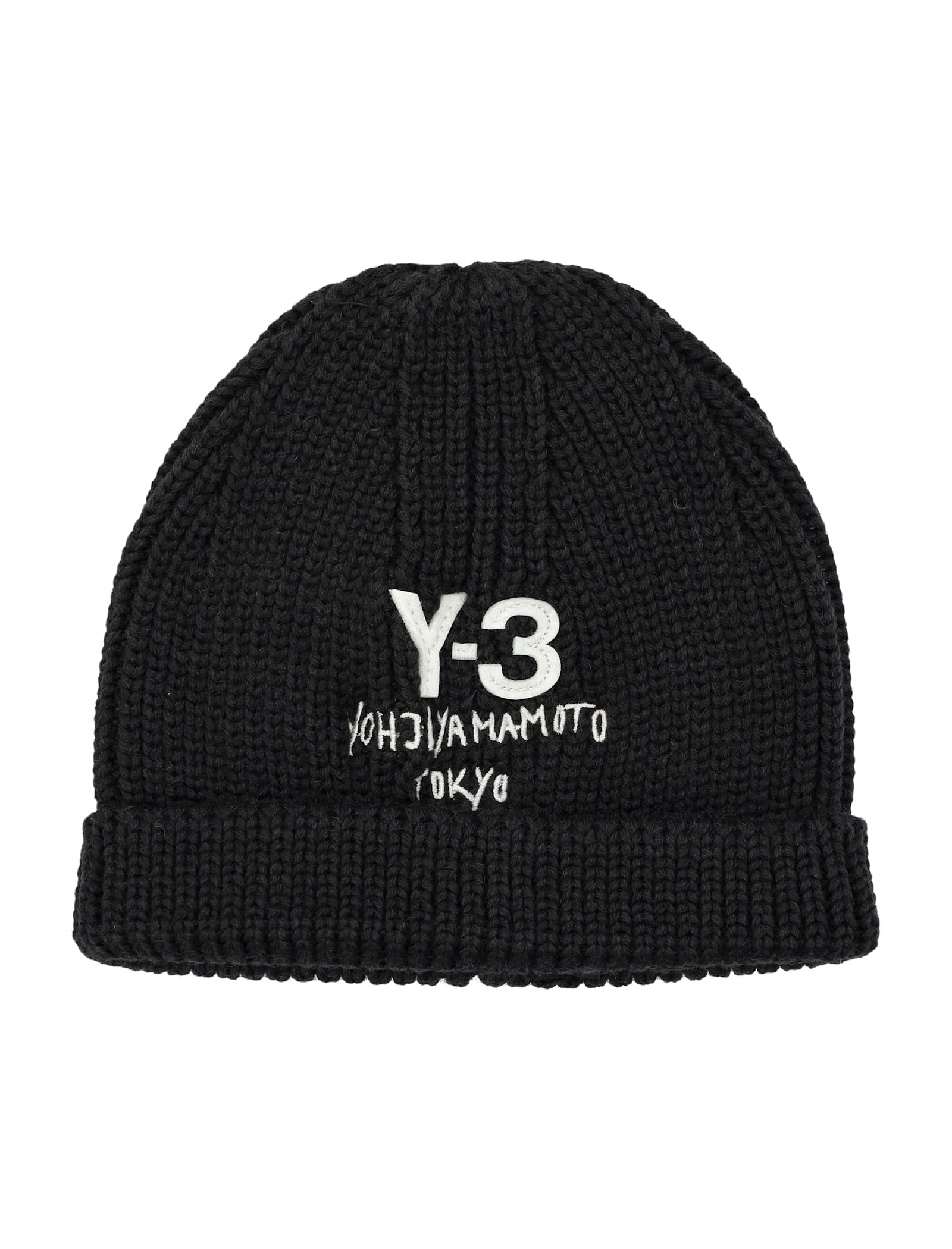Y-3 Black Merino Wool Beanie With Embroidered Logo In Black