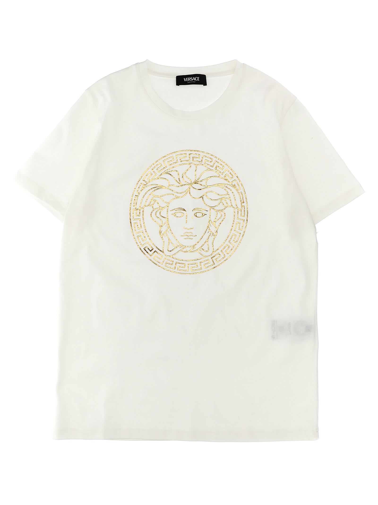 Versace Kids' Logo Print T-shirt In Bianco