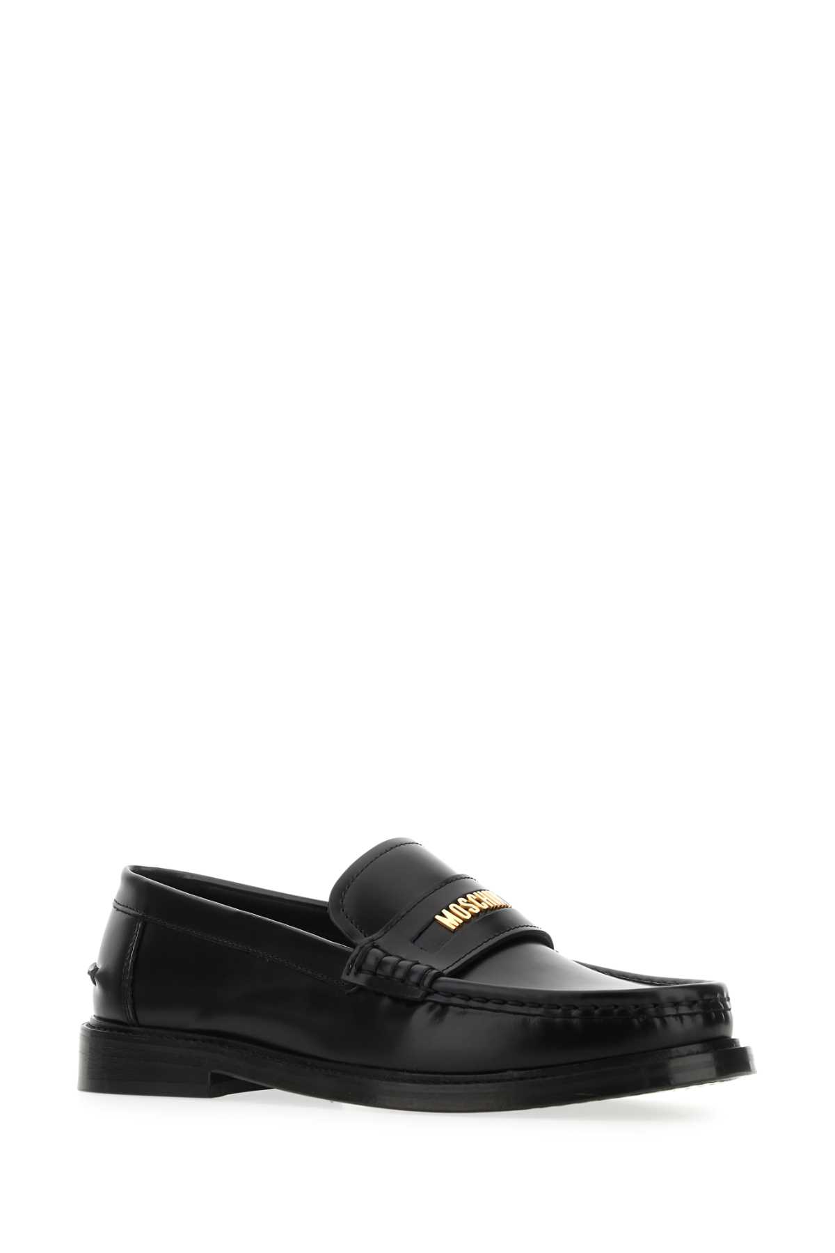 Moschino Black Leather Loafers In 000