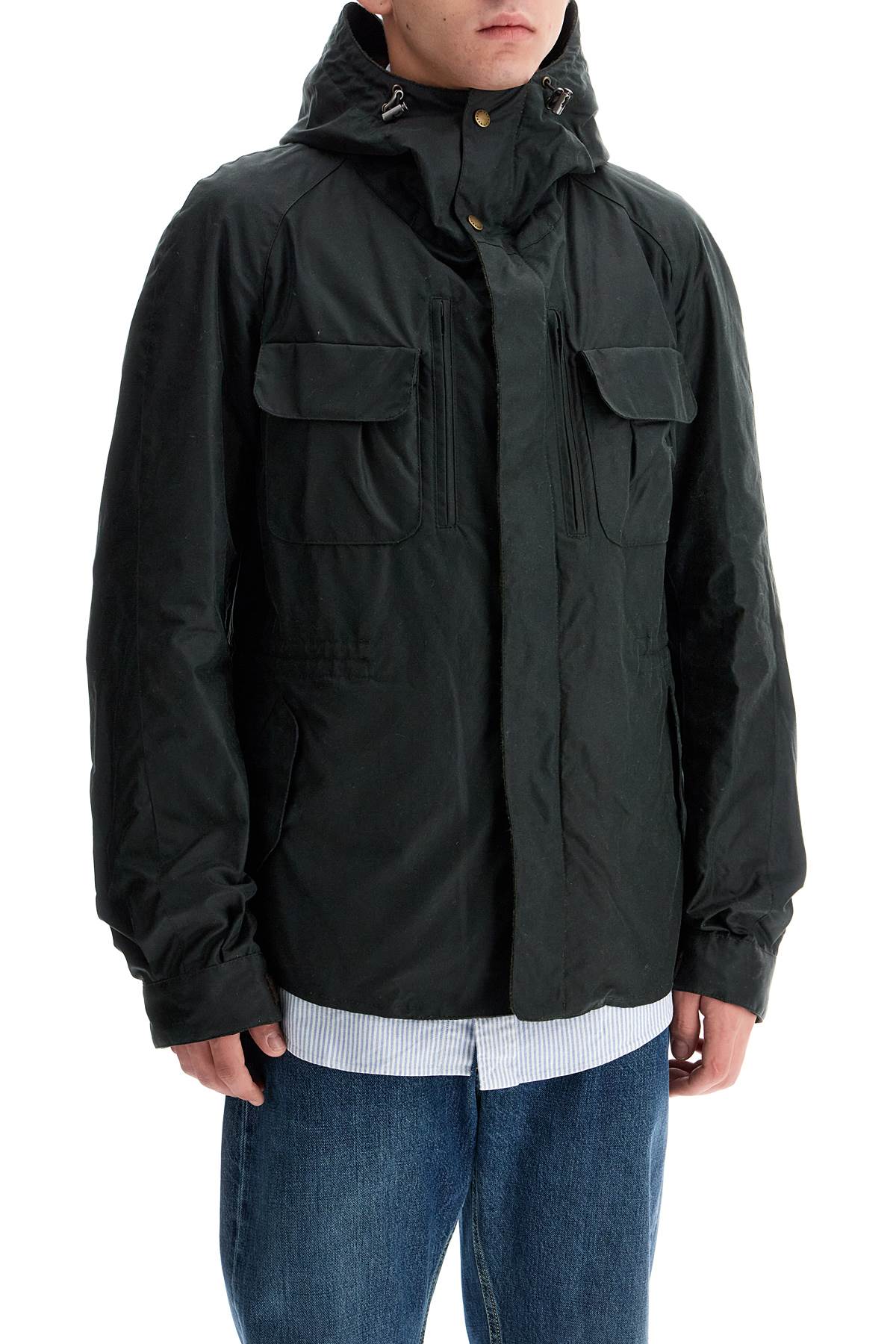 Shop Barbour Raincoat With Waxed Finish In Sage (green)