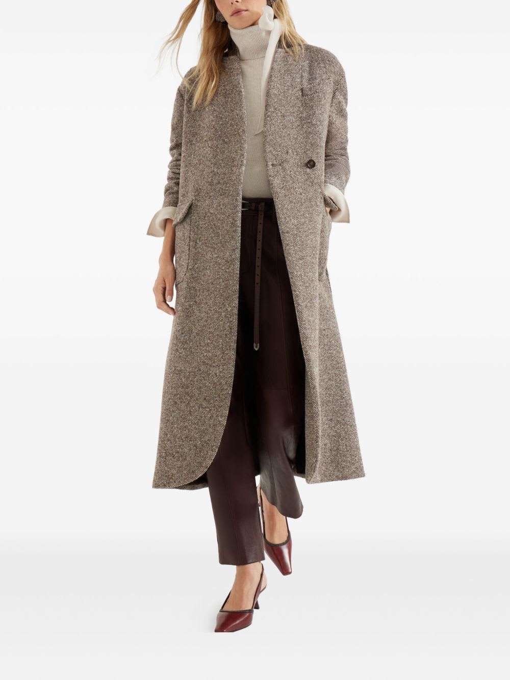 Brunello Cucinelli Wrap Front Belted Coat In Brown