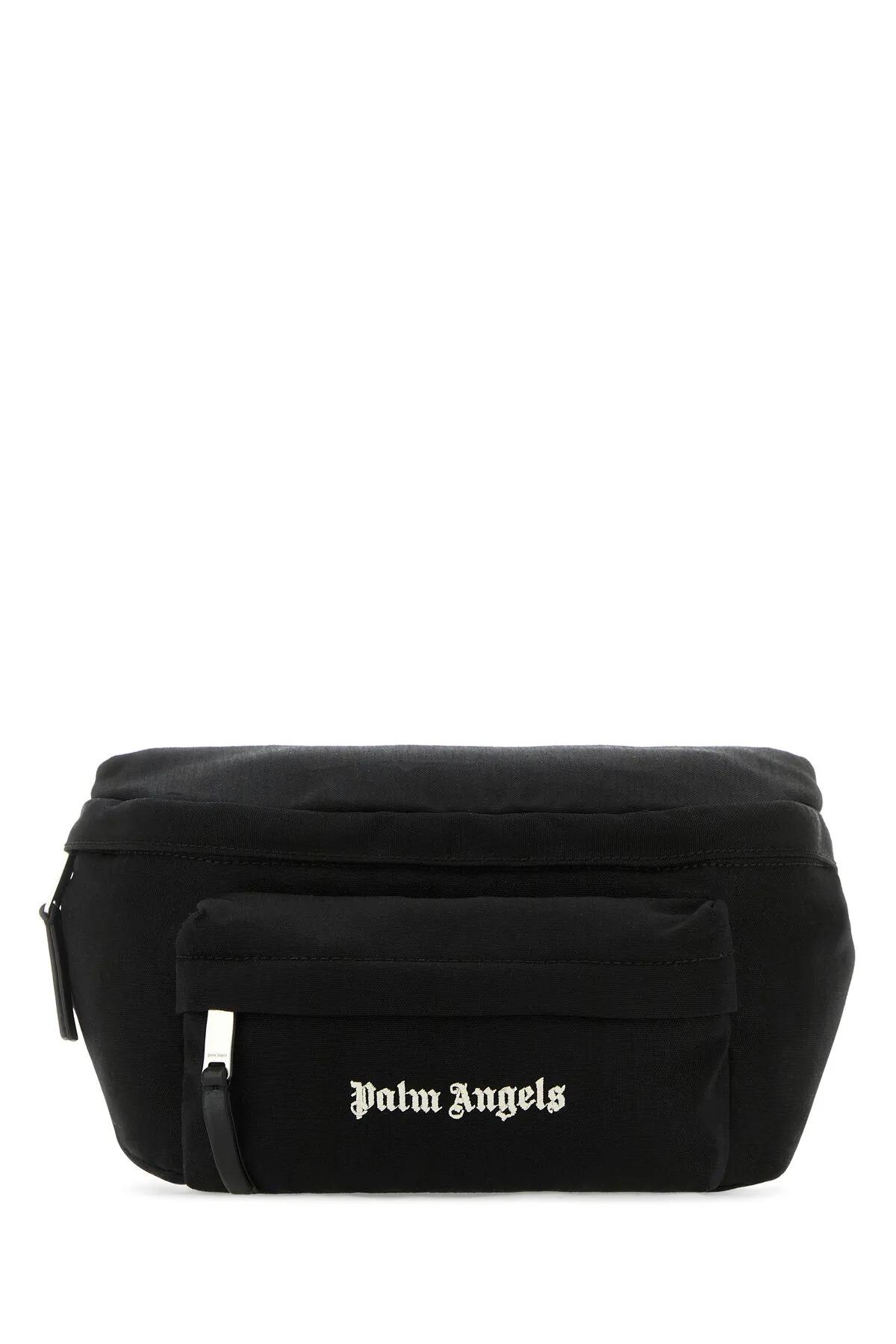 Shop Palm Angels Black Canvas Cordura Belt Bag In Black/white