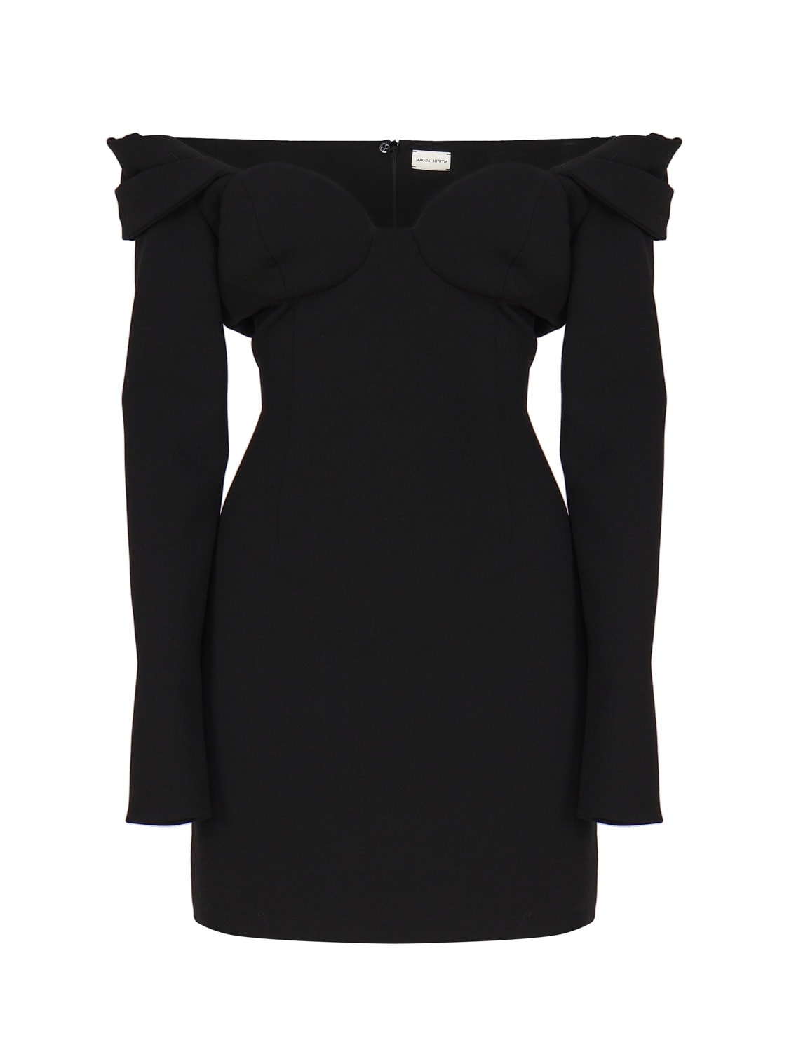 Shop Magda Butrym Black Mini Dress With Bustier And Bare Shoulders