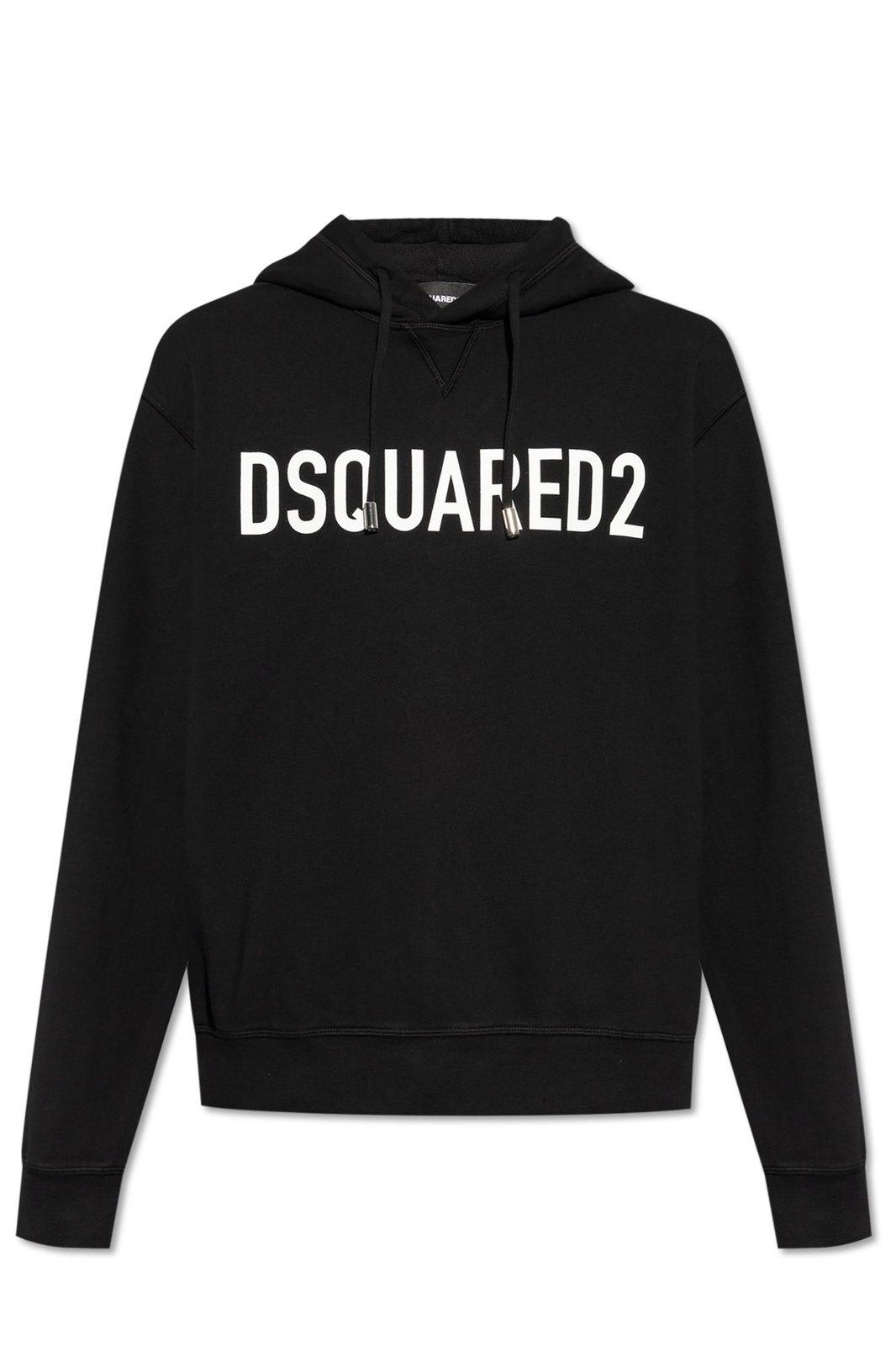 Shop Dsquared2 Logo Printed Drawstring Hoodie In Black