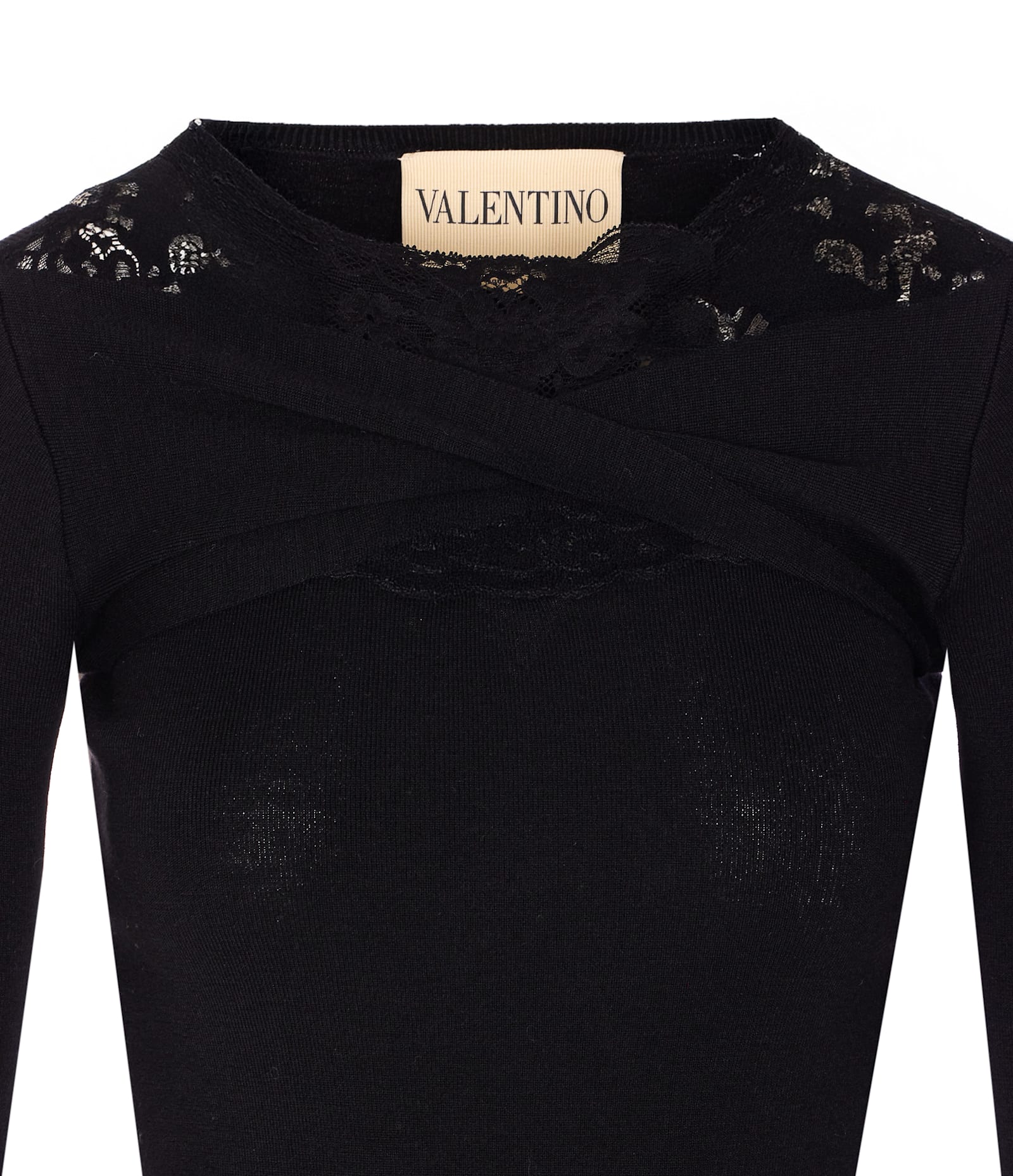 Valentino Knitwear With Lace Cuffs And Long Sleeves In Black