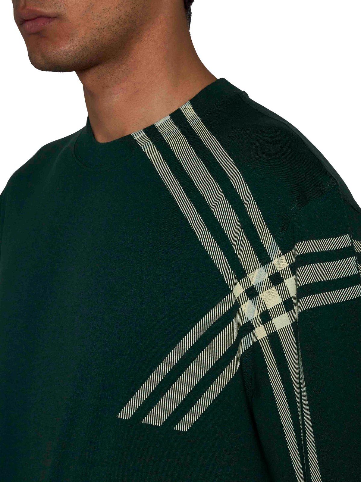 Shop Burberry Checked Crewneck T-shirt In Green