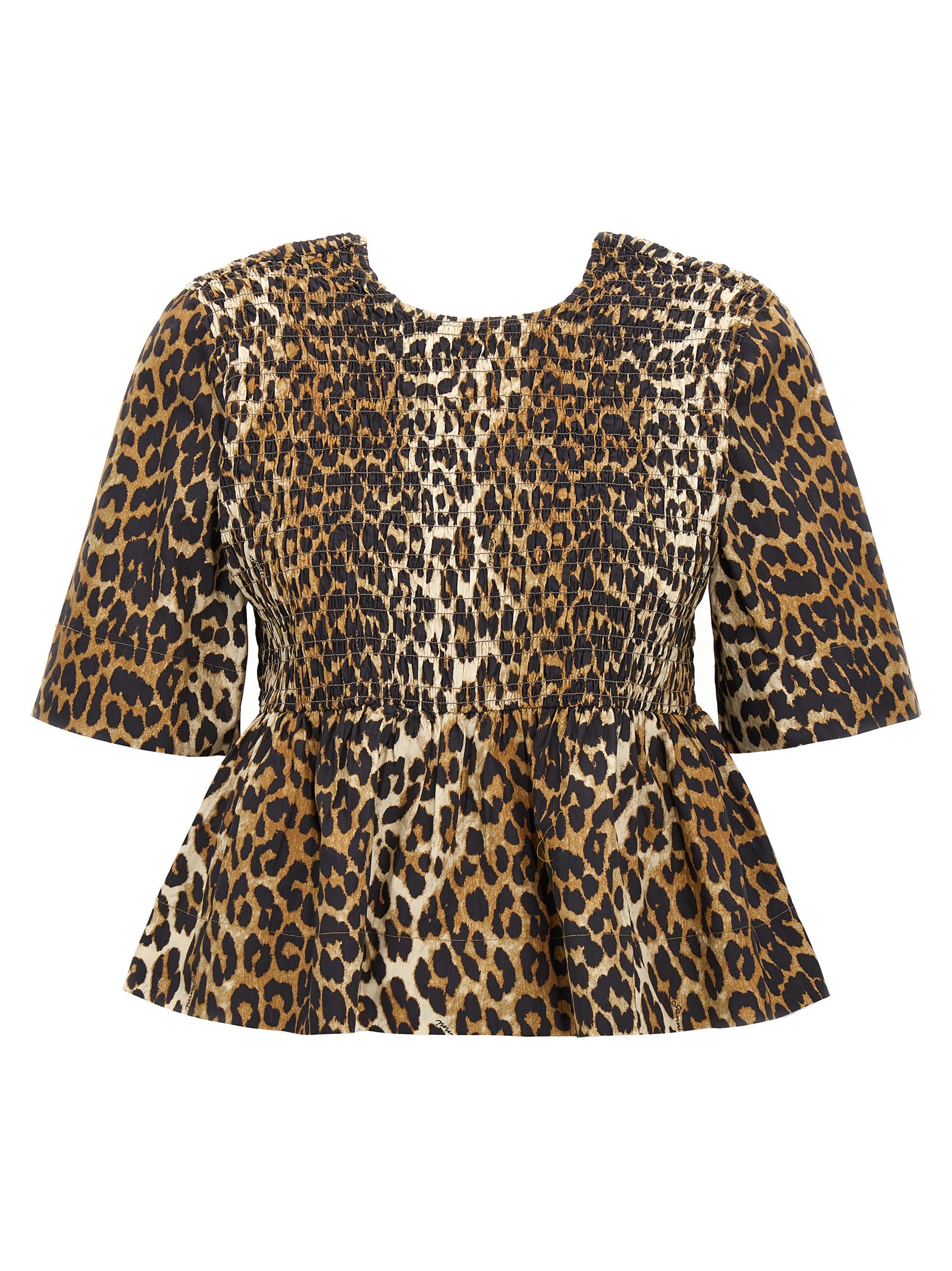 Shop Ganni Leopard Blouse In Multicolor