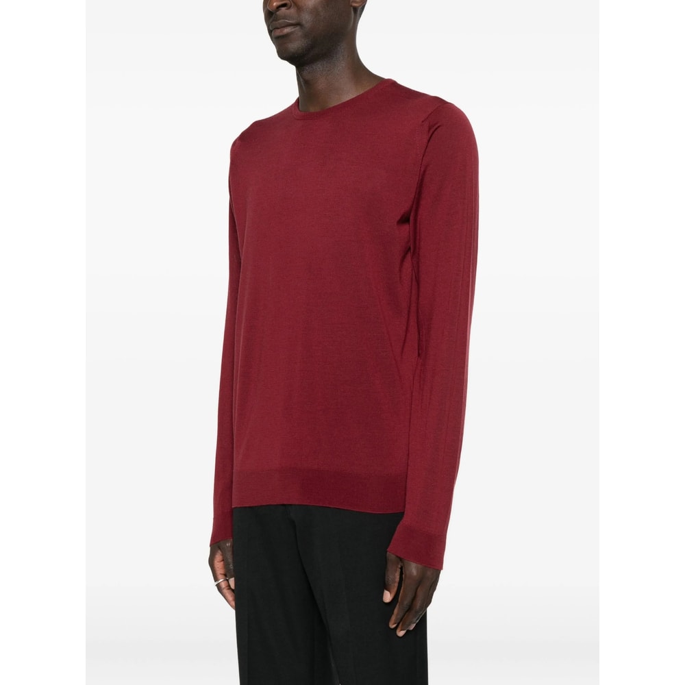 John Smedley Long Sleeve Ribbed Cuff Round Neck Sweater In Burgundy