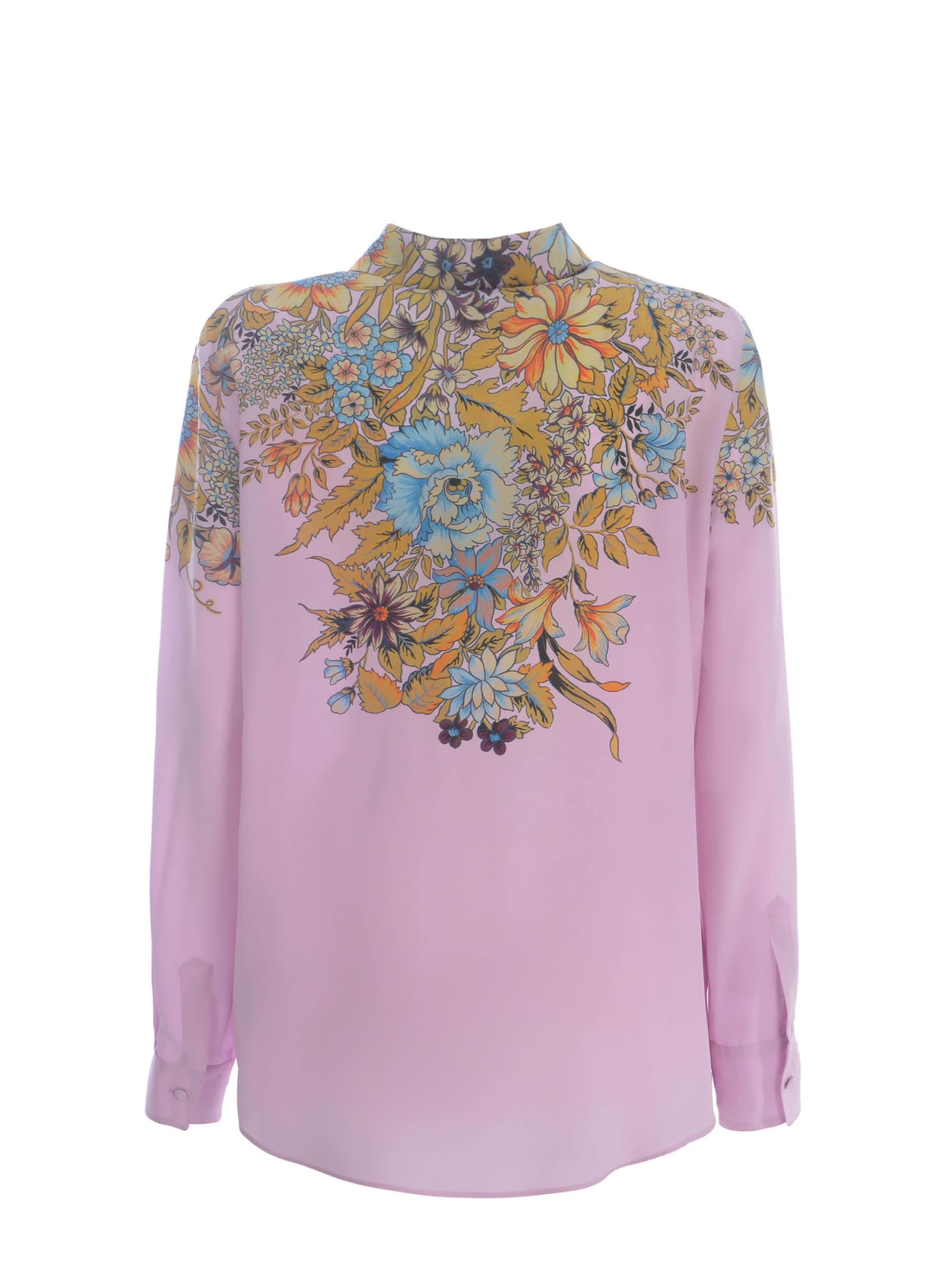 Shop Etro Shirt  Bouquet Made Of Silk Crêpe In Pink