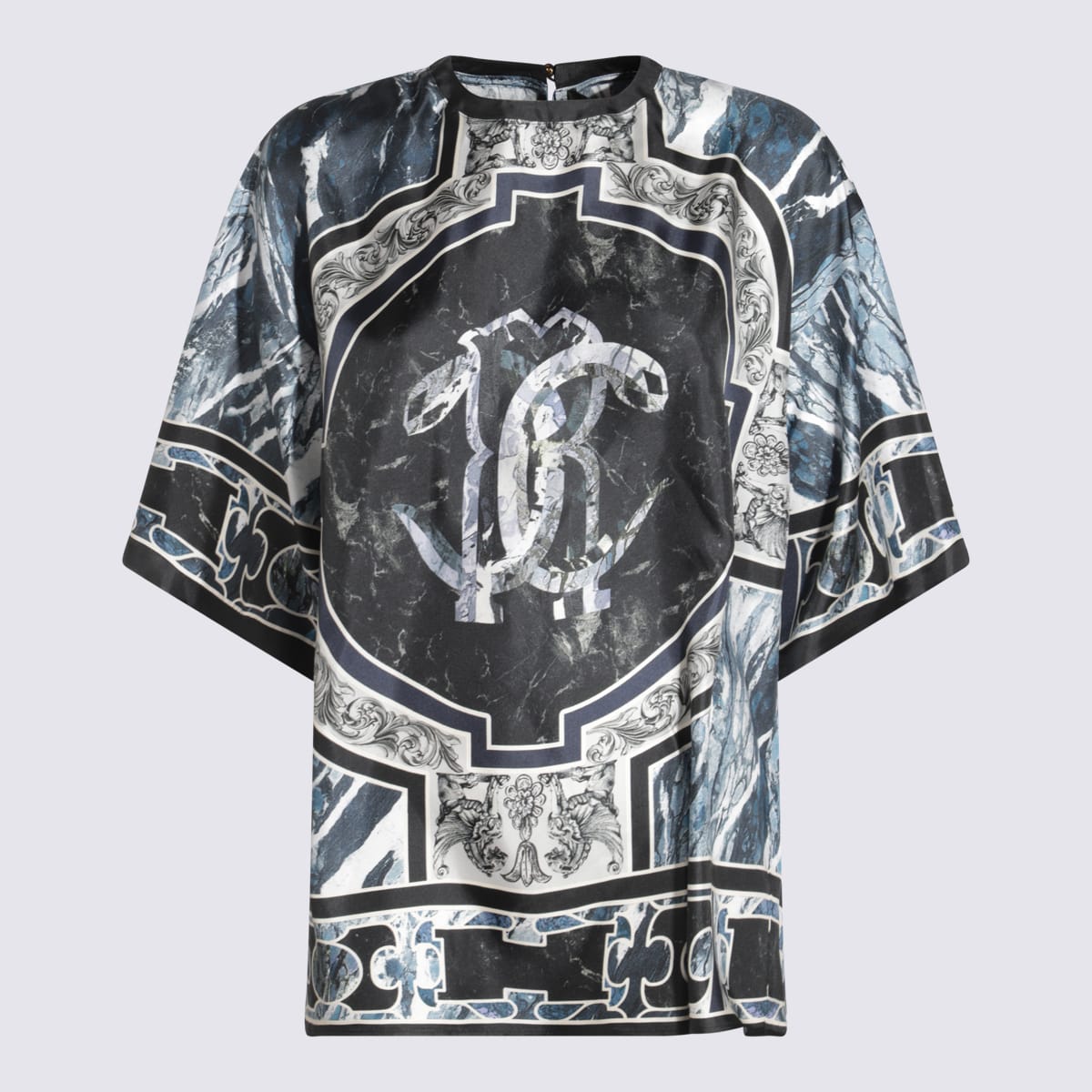 Shop Roberto Cavalli Blue Silk T-shirt