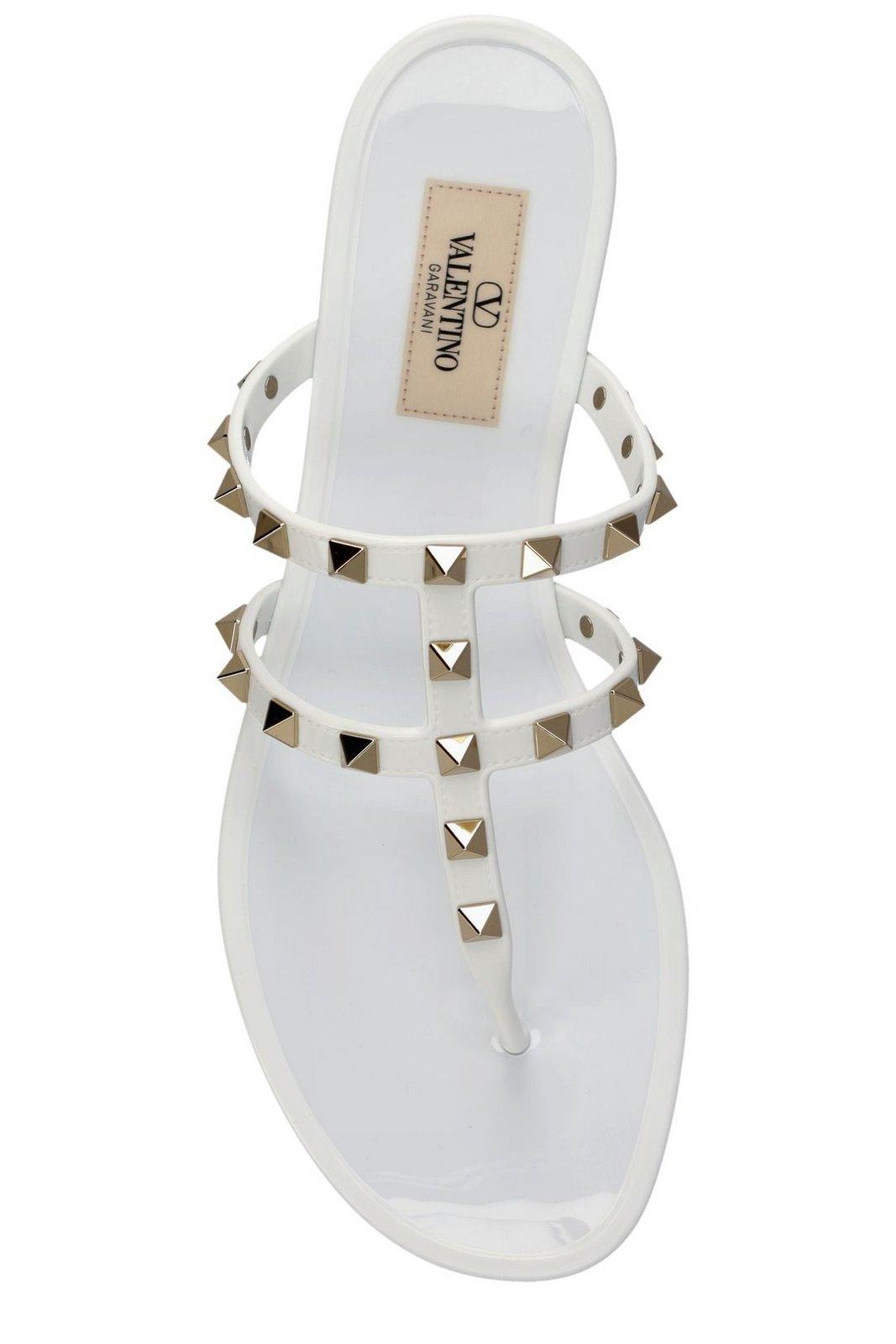 Shop Valentino Garavani Rockstud Open Toe Flip Flops In White