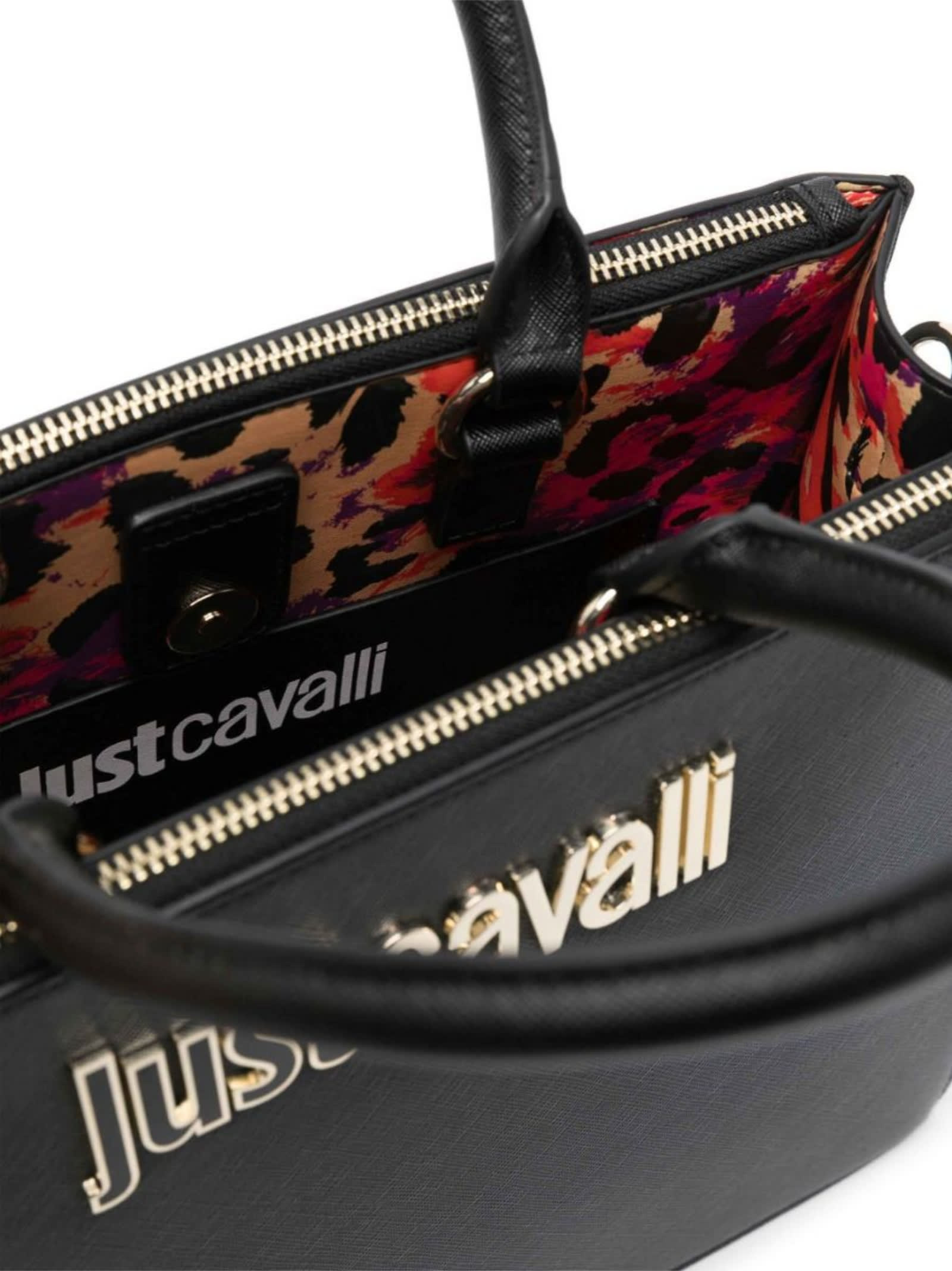 Just Cavalli Logo-lettering Faux-leather Tote Bag In Black
