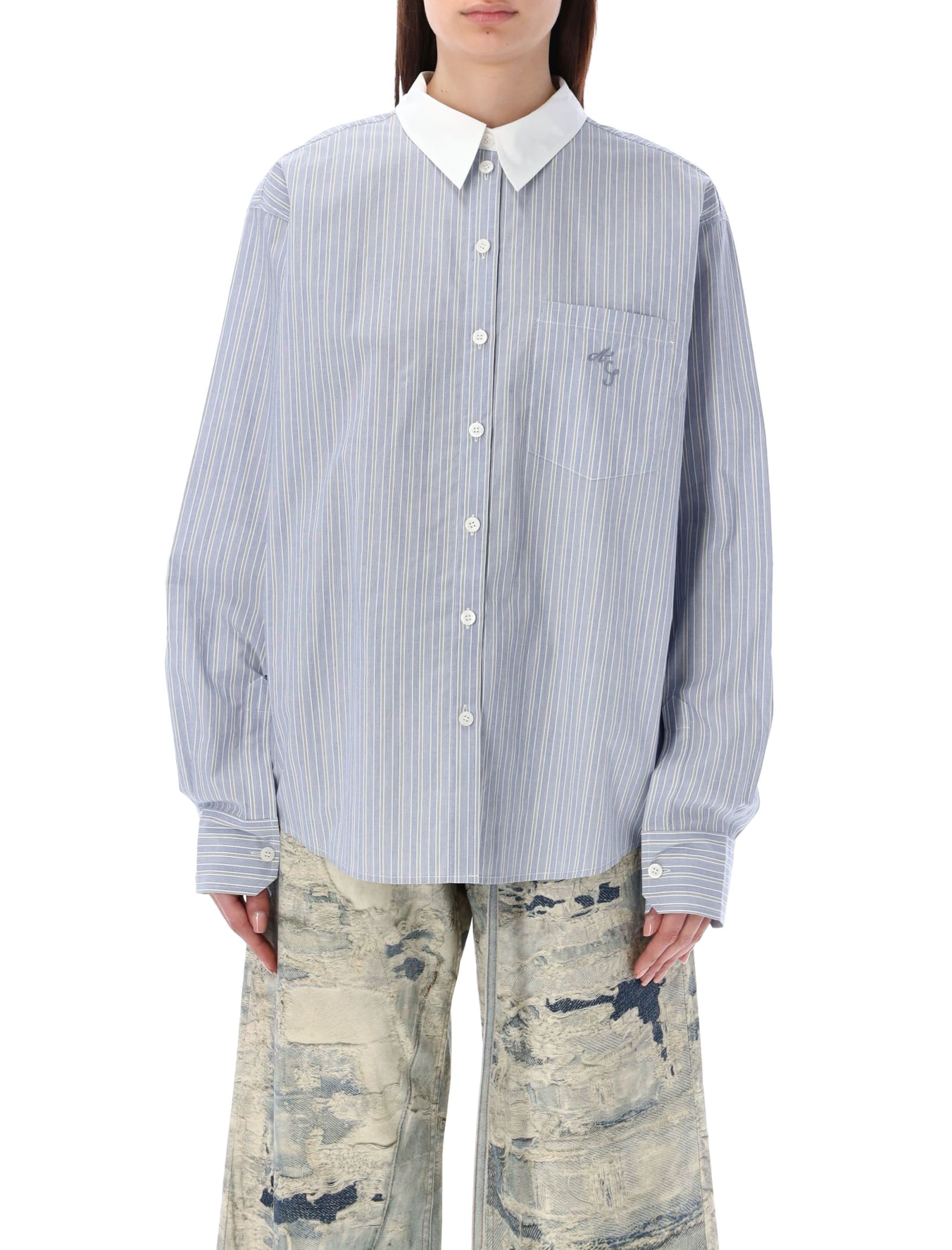 Shop Acne Studios Stripe Shirt In Blue White Stipe