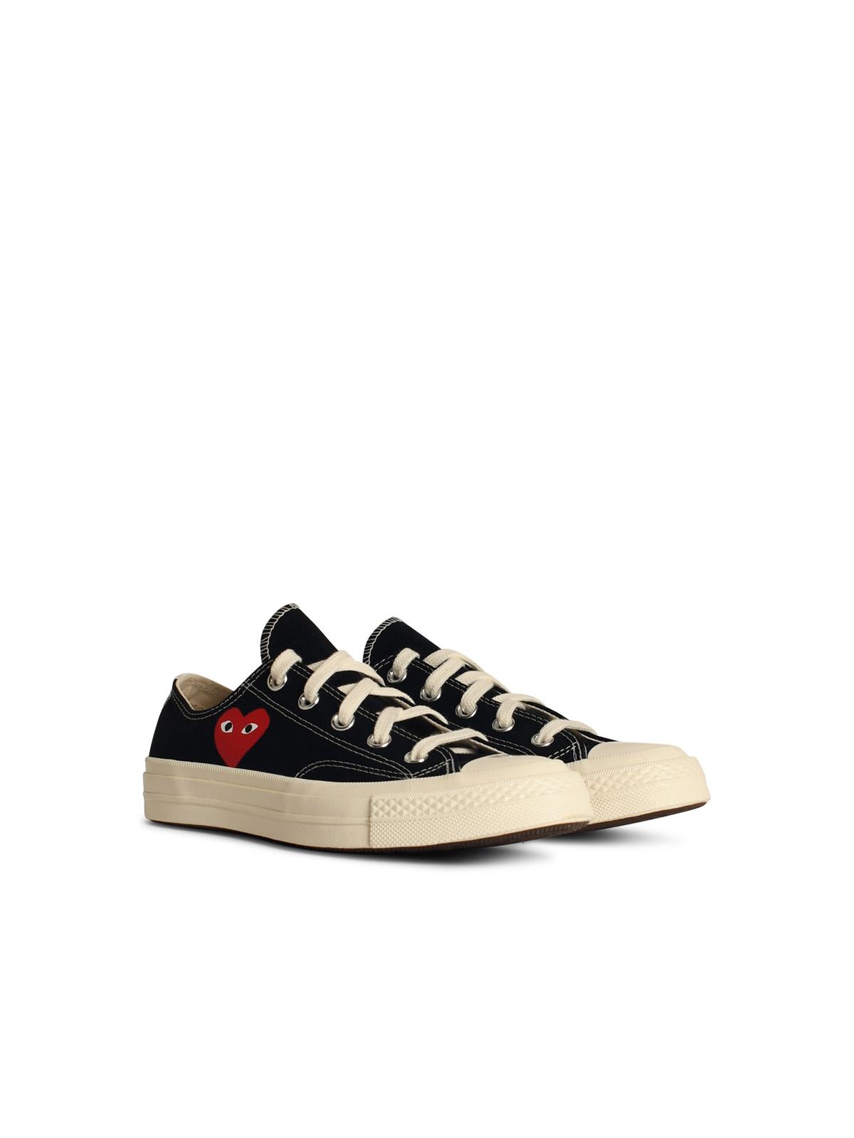 Comme Des Garçons Play Red Heart Black Tela Sneakers In Black