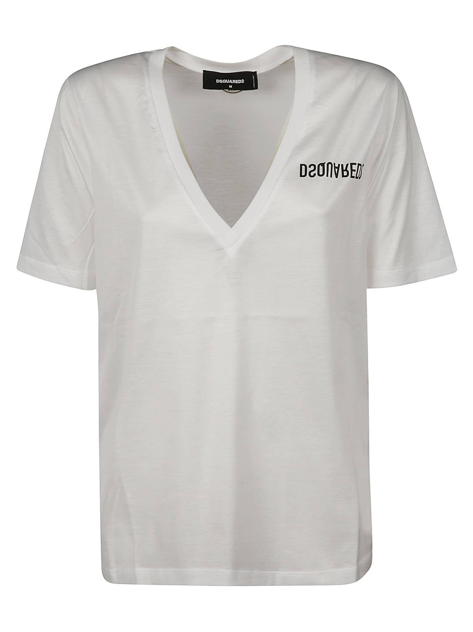 Dsquared2 V-neck Chest Logo T-shirt In Bianco