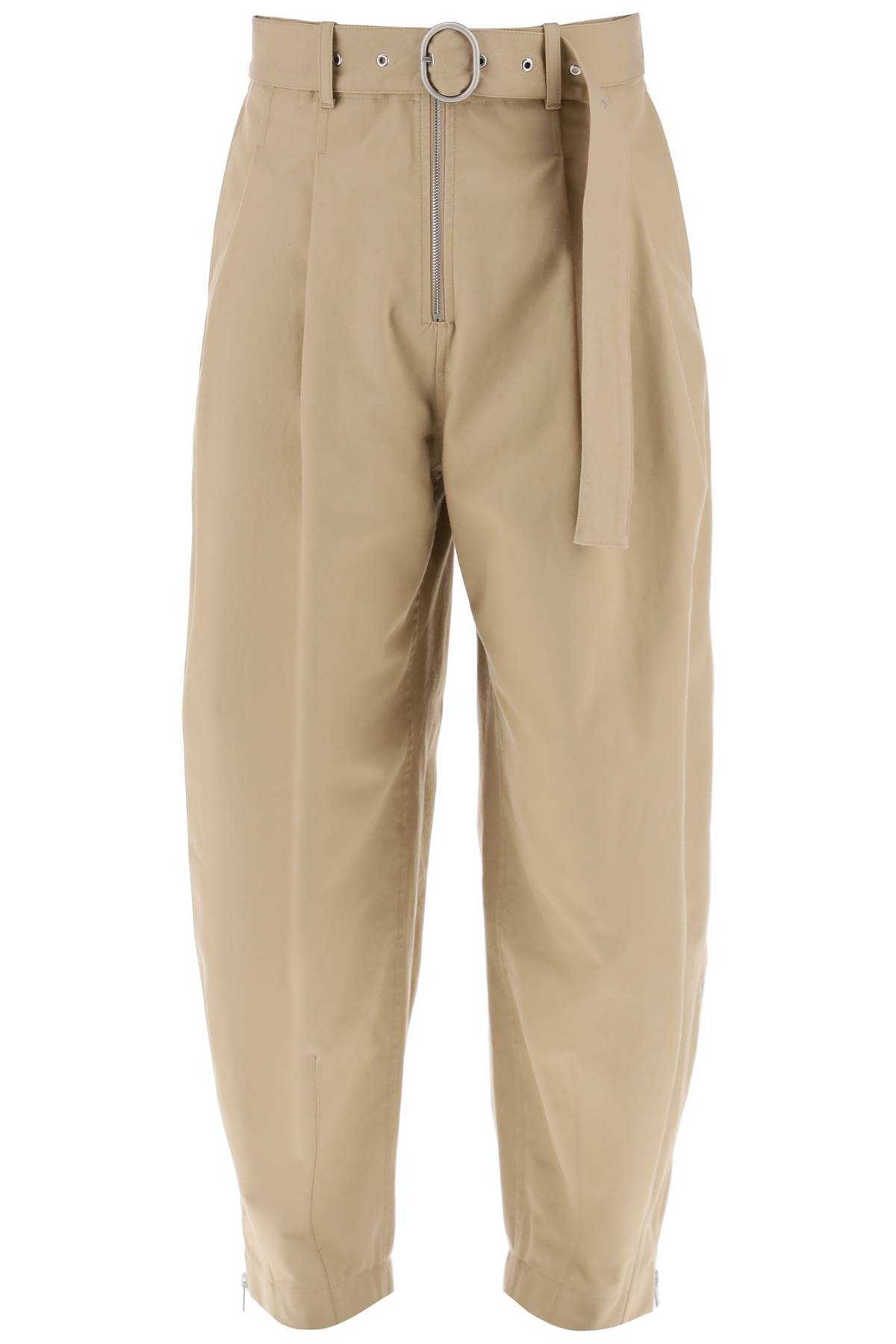 Shop Jil Sander Cotton Pants With Removable Belt In Dove Grey (beige)