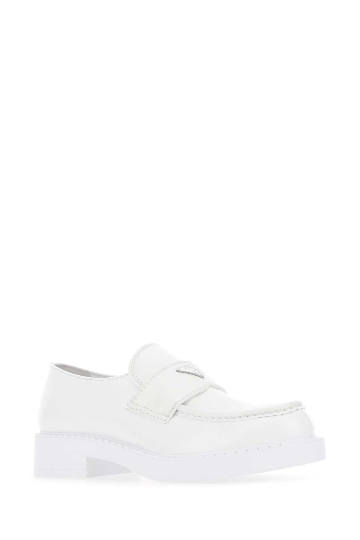 Prada White Leather Loafers In F0009