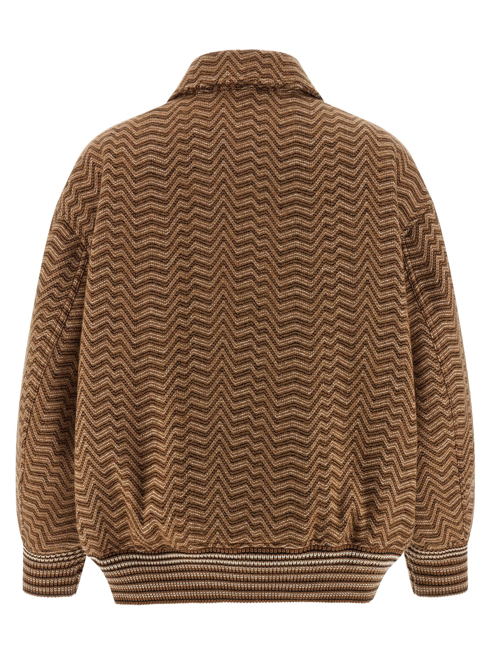 Missoni Chevron Pattern Bomber Jacket Puffer Jackets Beige In Brown