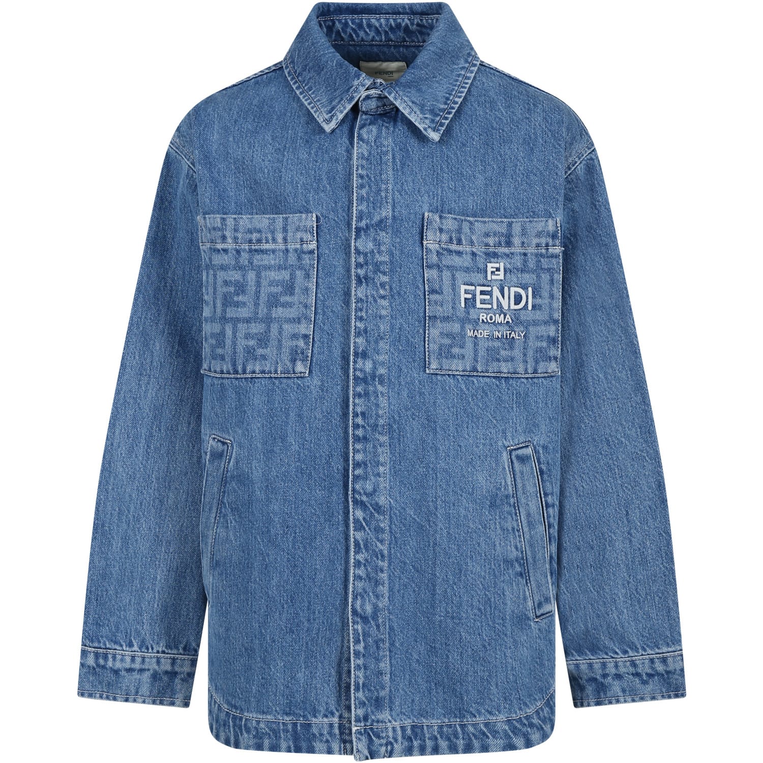 Fendi Denim Jacket For Kids With Iconic Ff Pockets
