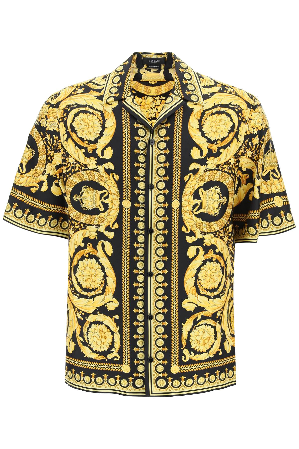 Shop Versace Barocco Print Silk Shirt In Yellow/black