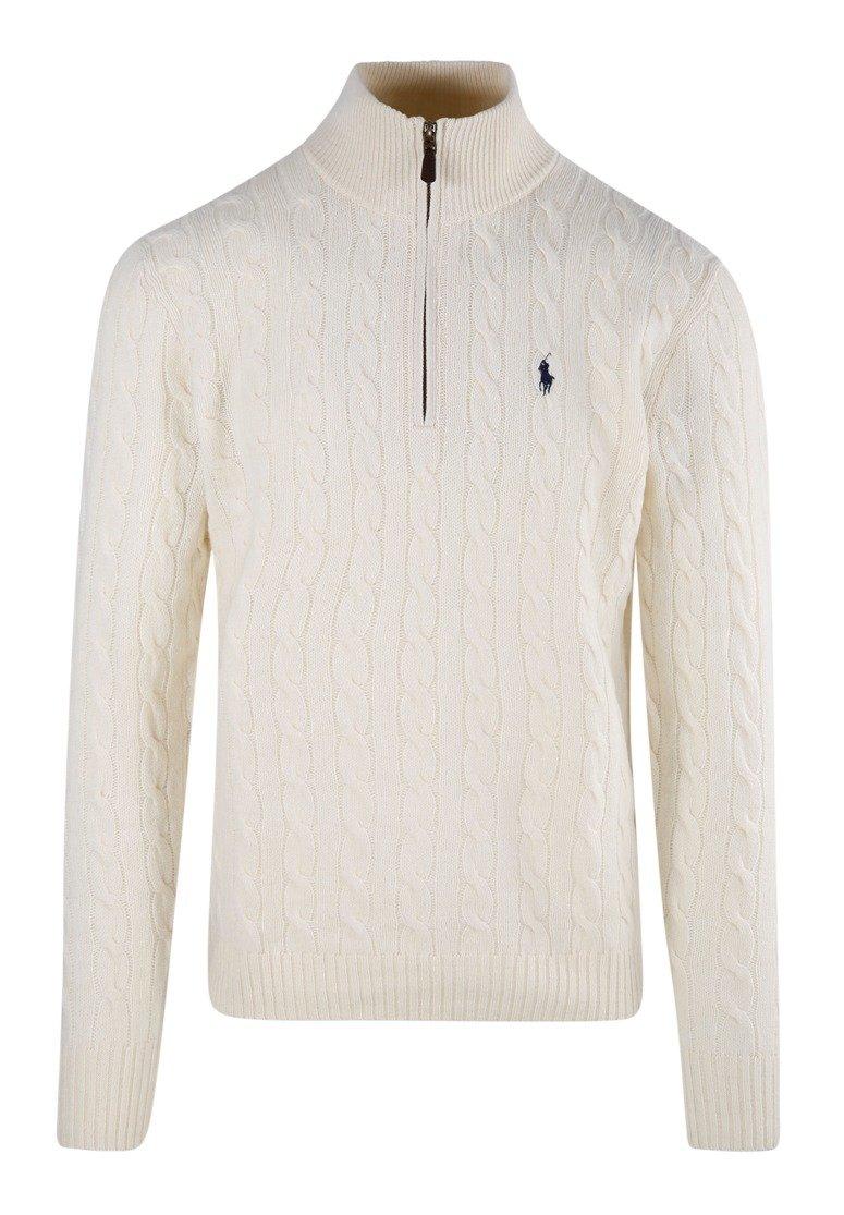 Shop Ralph Lauren Pony Embroidered Cable-knit Jumper In Andover Cream