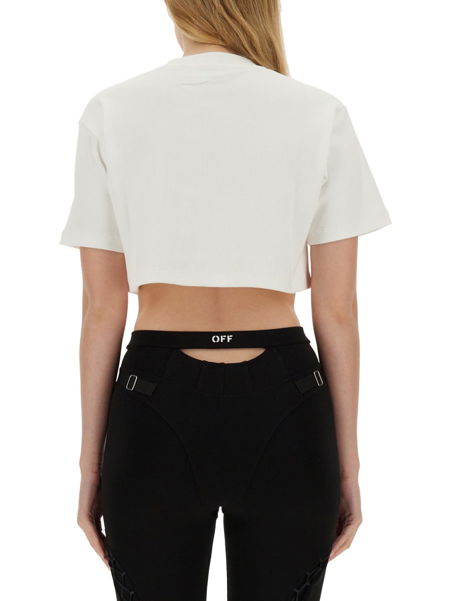 Shop Off-white Ribbed Cropped T-shirt In White